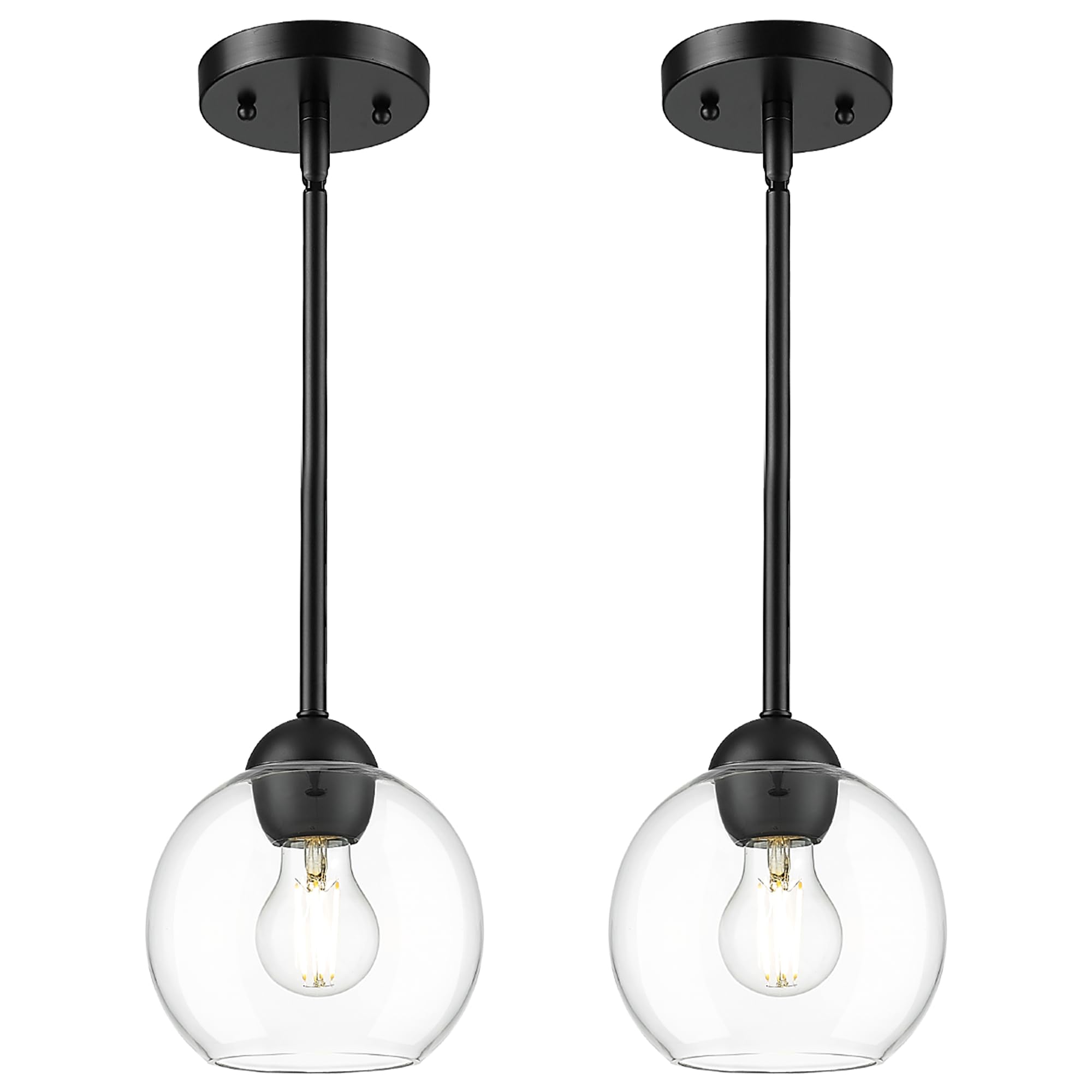 Emak 7 Inch Globe Pendant Light, Matte Black Pendant Light Fixtures with Clear Glass, 1-Light Hanging Lights for Kitchen, Bathro