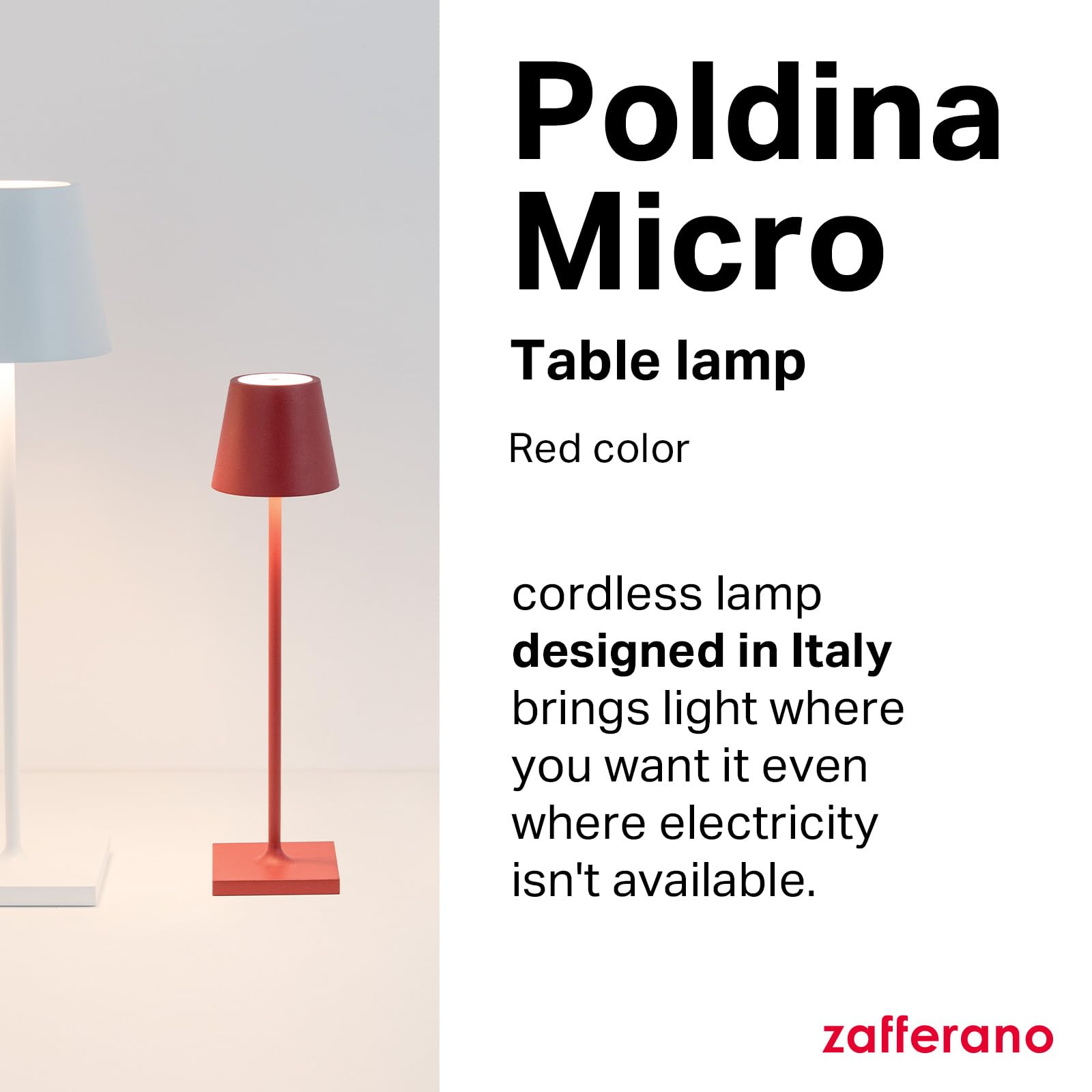 Zafferano Poldina Micro Lamp, Rechargeable Cordless Table Lamp, 10.8 Inches, Aluminum, Red, Model LD0490F3