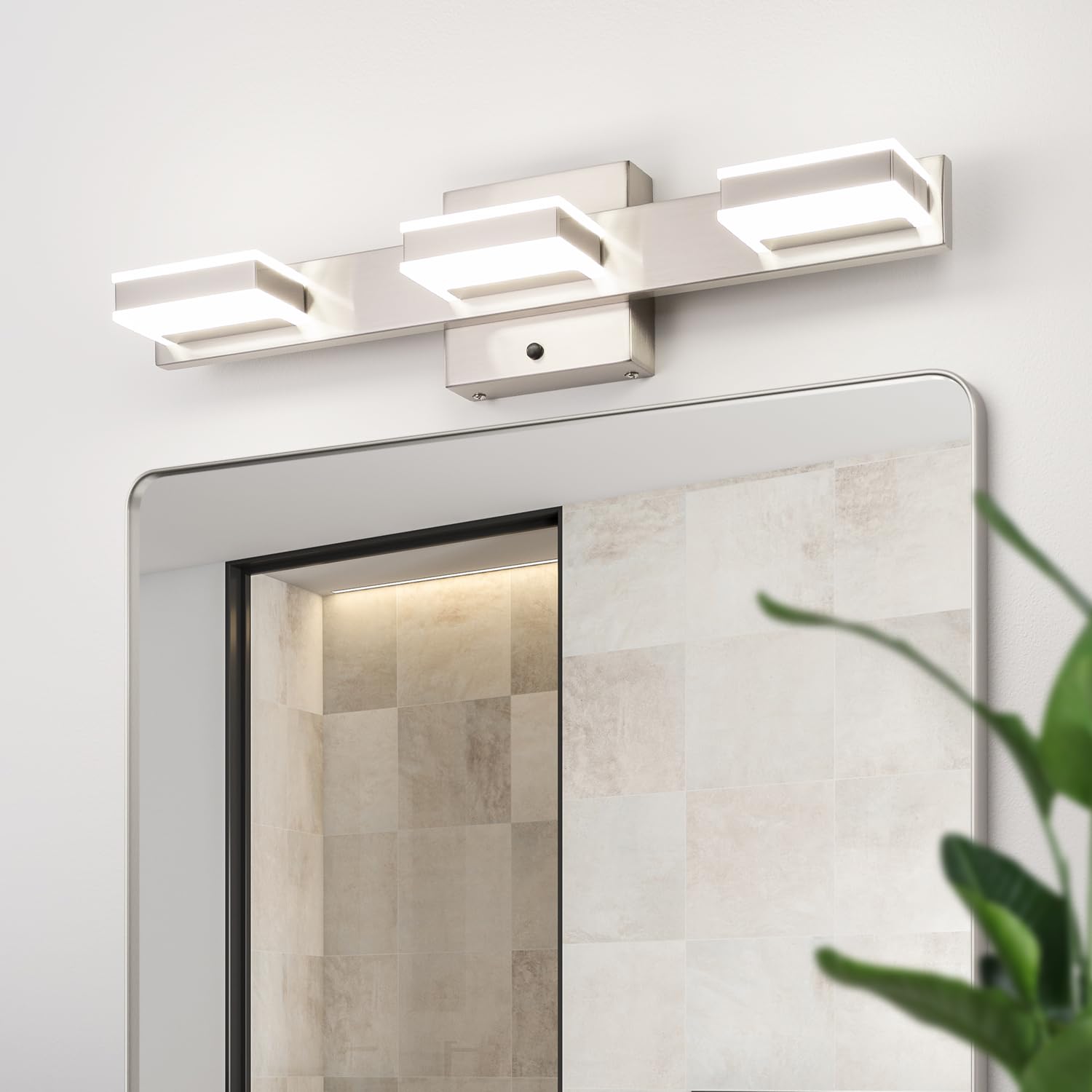 mirrea 3-Light Brushed Nickel Vanity Light Fixture, CCT Adjustable LED, Model 6013-3