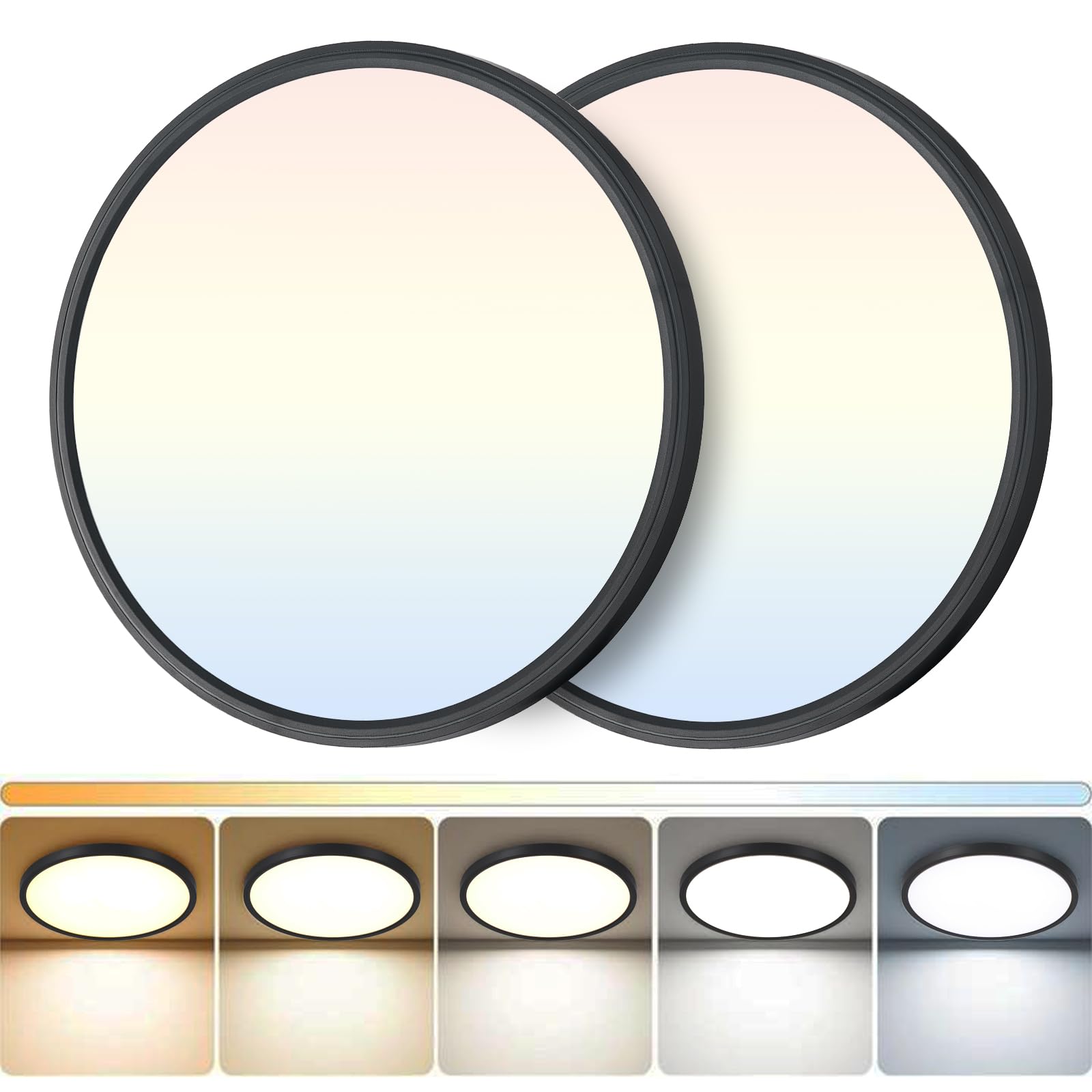 DINGLILIGHTING 2 Pack LED Flush Mount Ceiling Light 12in Dimmable 5CCT Black Plastic