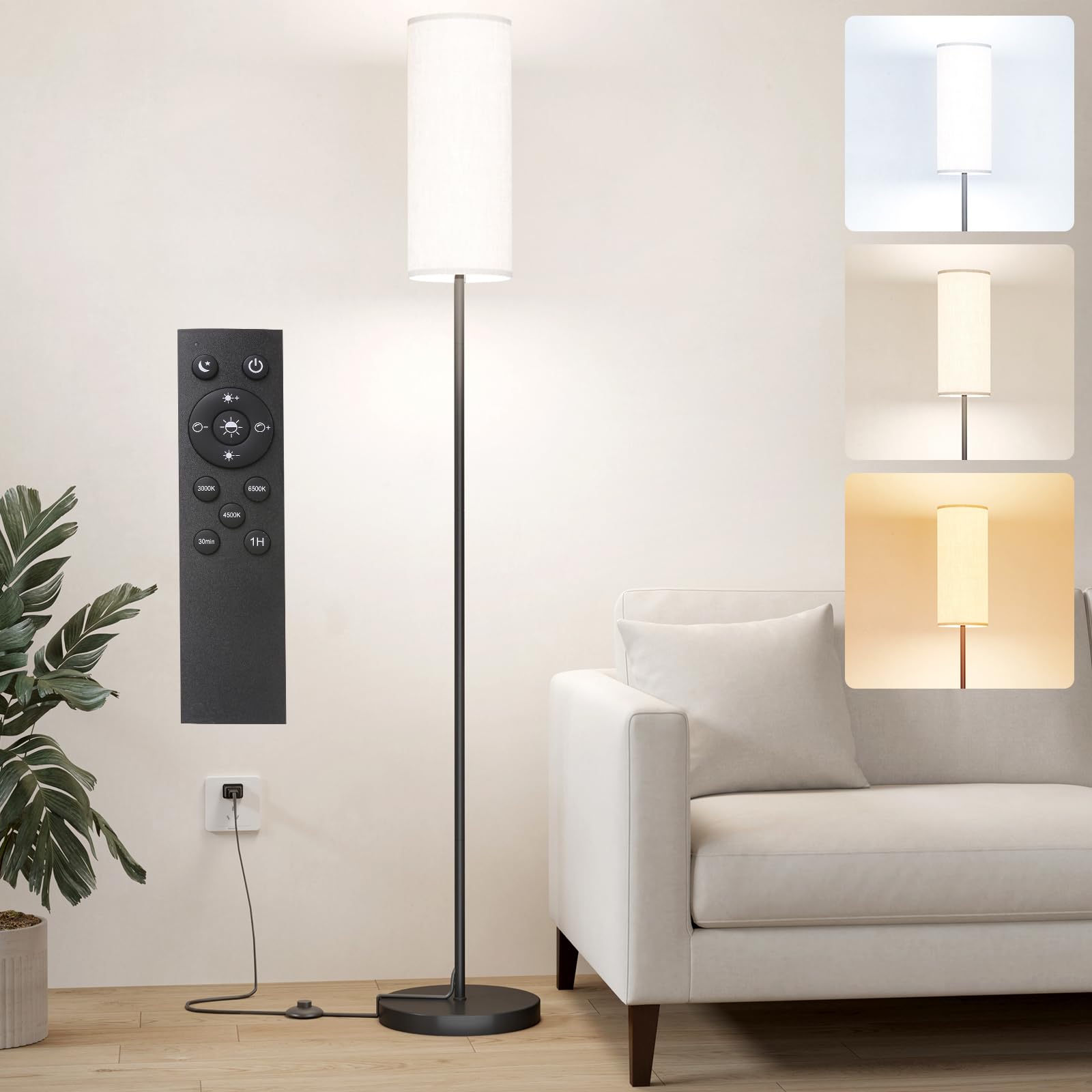 Keepsmile Led Floor Lamps For Living Room,Dimmable Floor Lamp With Remote,Custom Tall Lamp For Bedroom With 12W Led Bulb,Pole Li