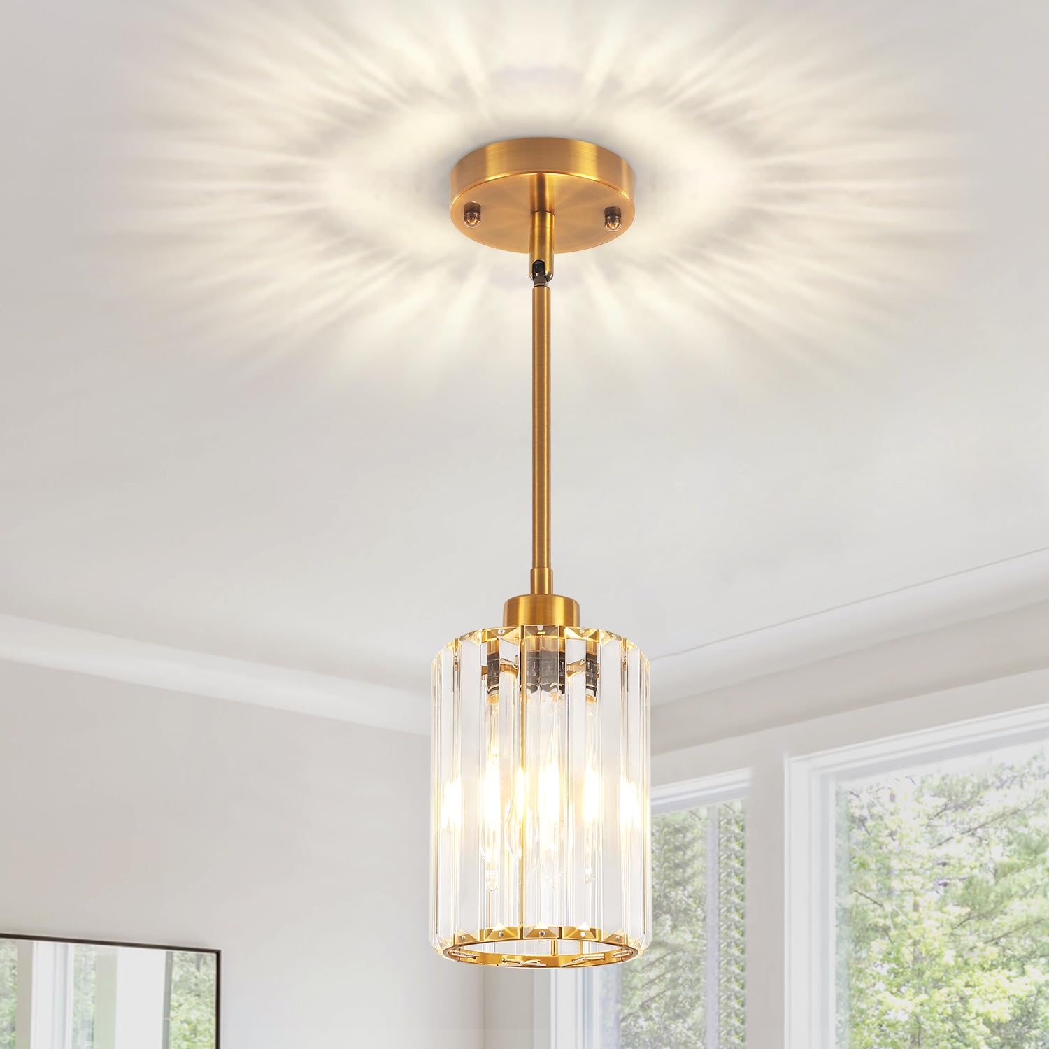 Zsmihdoh Gold Pendant Lights Kitchen Island  Modern Crystal Pendant Light Fixtures  Kitchen Hanging Lights Mini Chandelier Pendant Lighting For Island Dining Room Hallway Bedroom