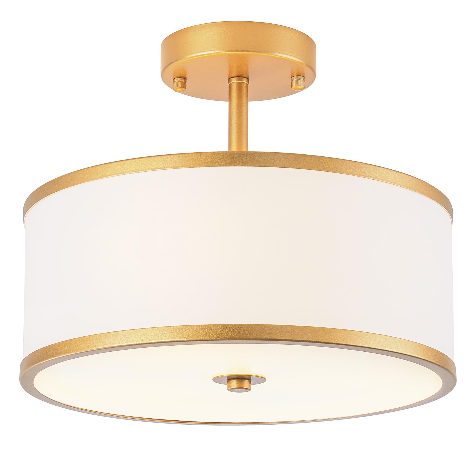 Bargeni Semi Flush Mount Ceiling Light,12.5 Inch Drum Ceiling Light,Antique Brass Finish Flush Mount Light Fixture With Fabric S