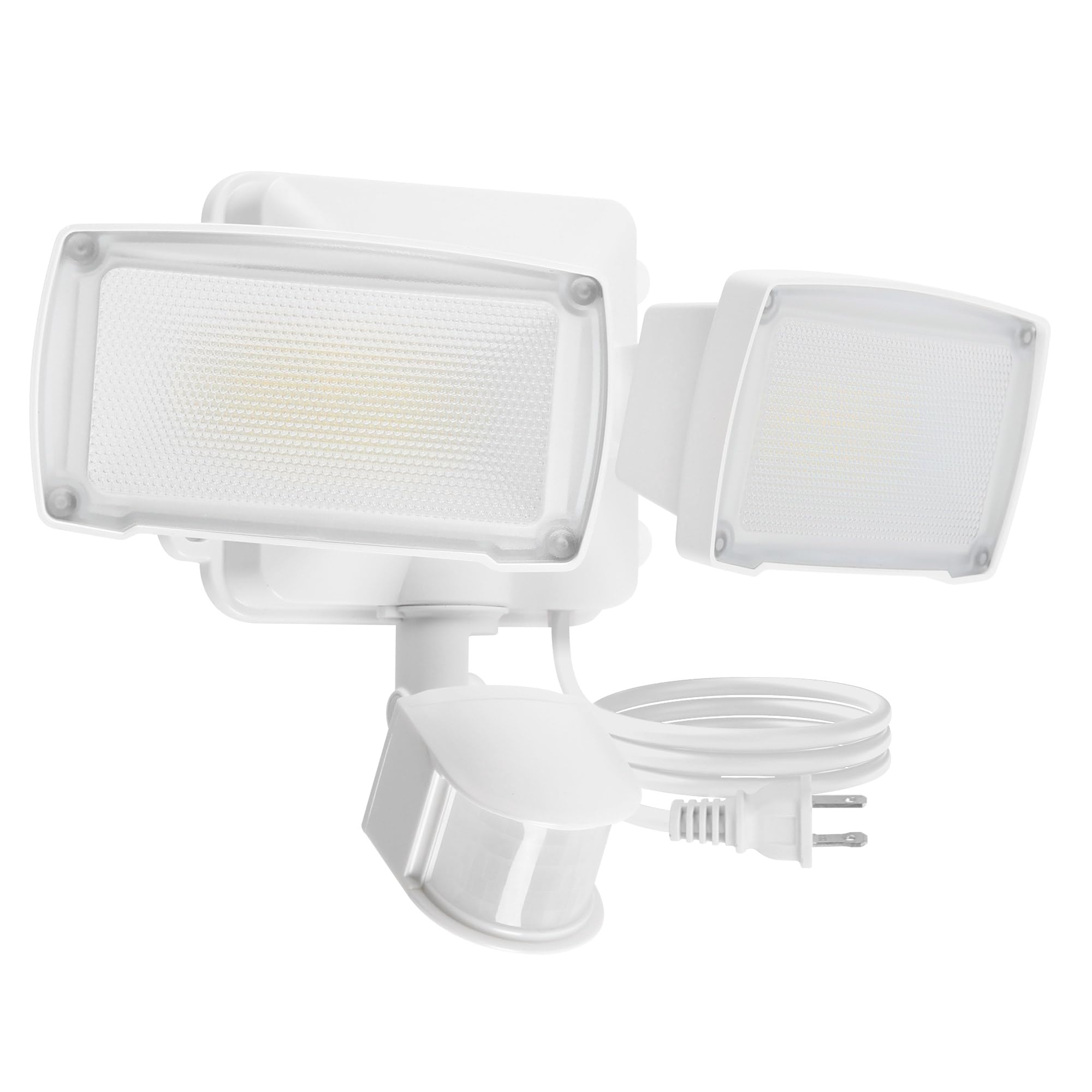 LUTEC 21W Plug in Motion Sensor Light Outdoor  Flood Lights Outdoor Motion Sensor 2500LM  5000K Daylight IP65 Waterproof Adjustable 2 Heads Wall Light for Garage  Porch  Yard - White