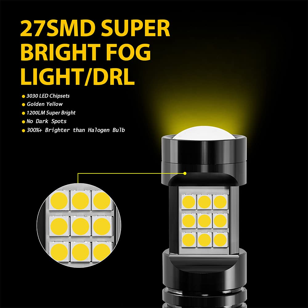 AUXLIGHT H10 LED Fog Light Bulbs, 2400 Lumens, Aluminum, H10/9145/9140, Golden Yellow
