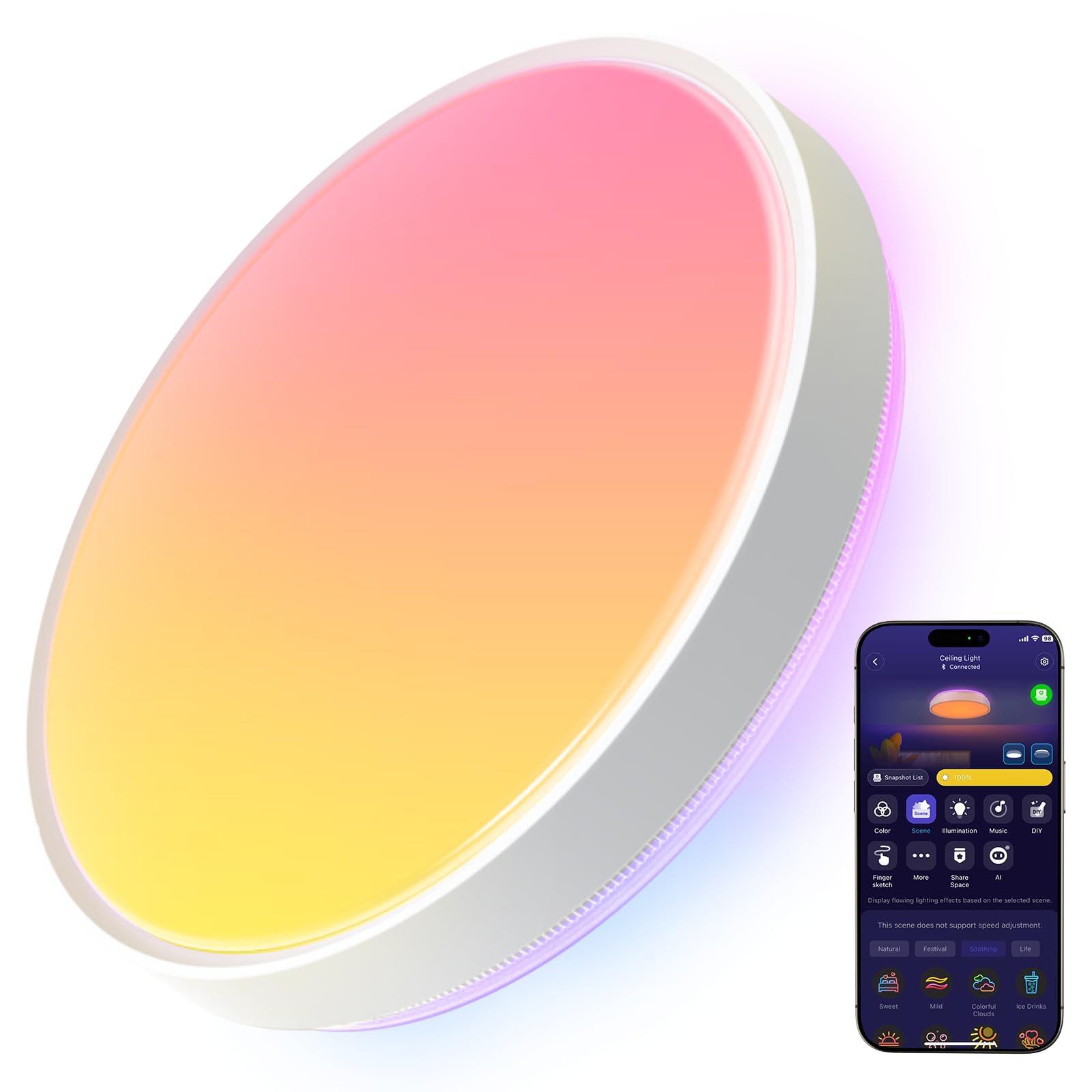 Govee Smart Ceiling Light 4300Lm, Rgbic Led Ceiling Light Fixture Works With Matter, Flush Mount Light Fixture, Diy Colors, 2700