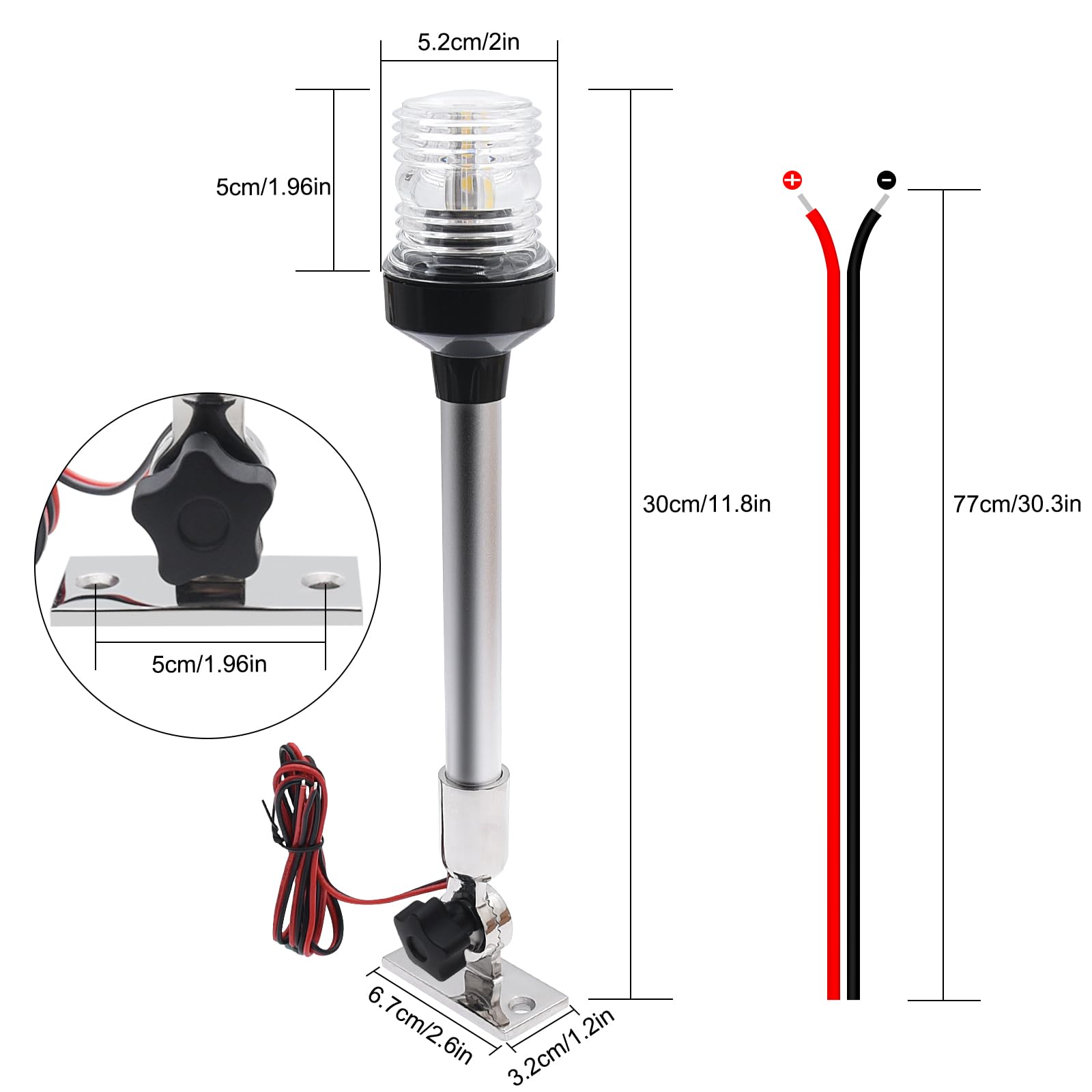 Geloo Marine Navigation Lights, Waterproof IP67 12 Inch LED Stern Light, 360° Fold Down, Stainless Steel Base