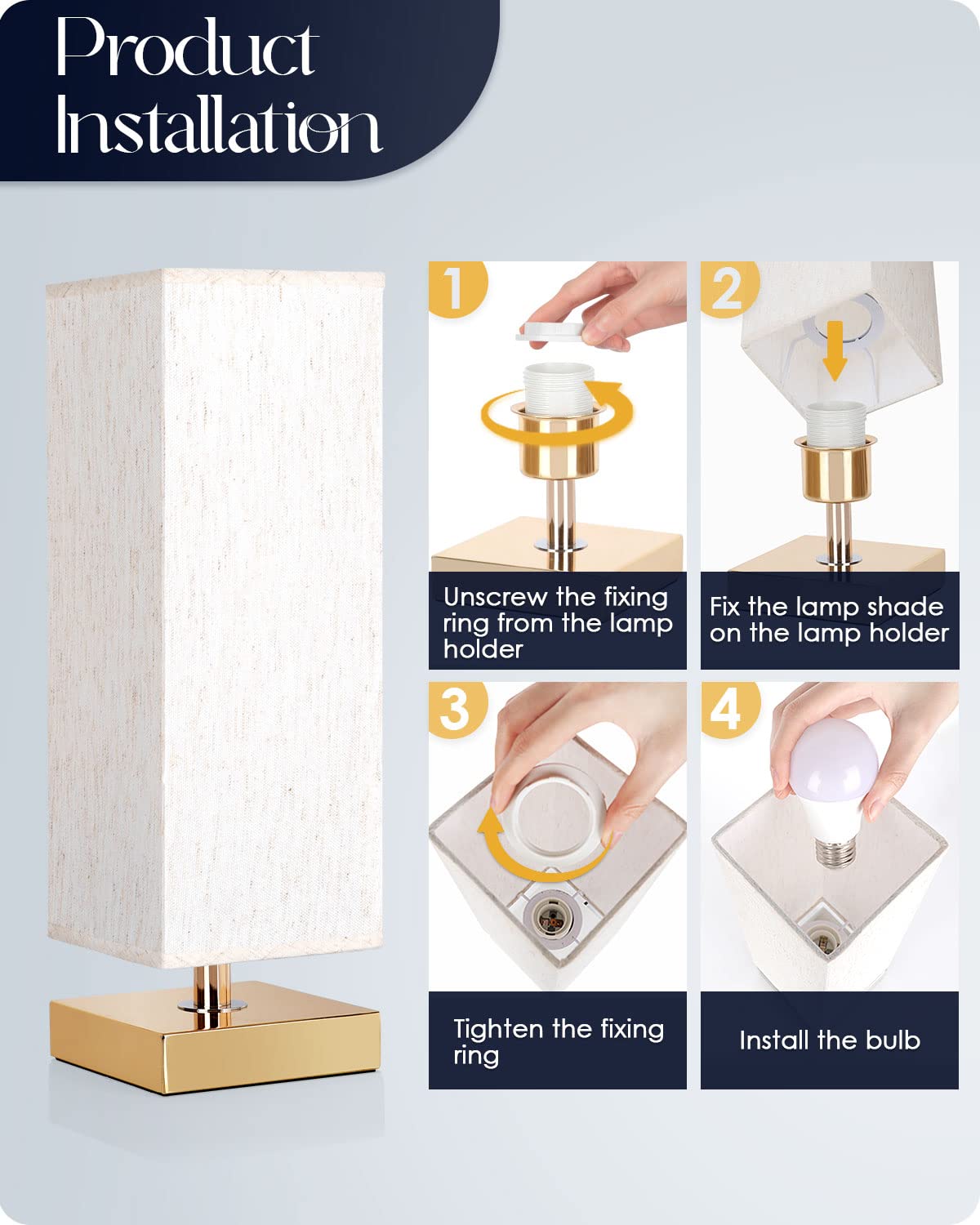 Soilsiu Bedside Table Lamp Bedroom 3 Color Options Desk Lamps With Modern Fabric Shade Reading Nightstand Lamps For Living Room,