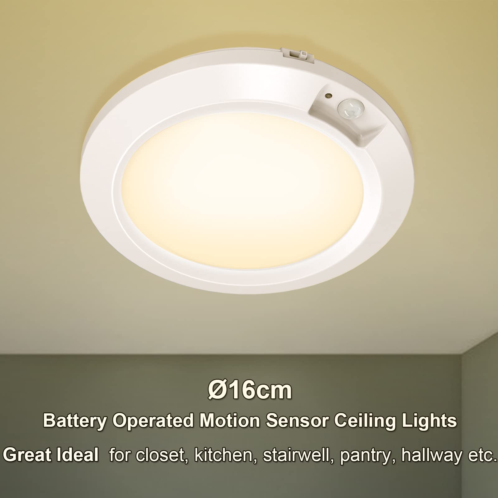 Awanber Battery Operated Motion Detector Lights, Wireless LED, 210LM, 3000K, Plastic, 1 Pack, Warm White