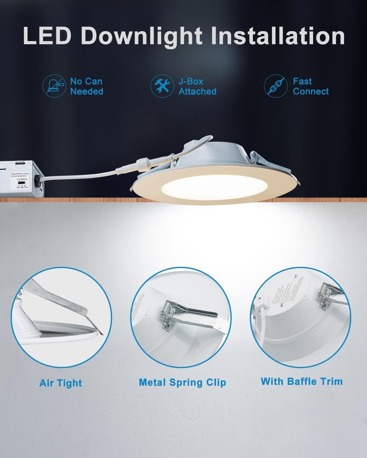 Lightdot 6 Inch Recessed Lighting 24 Pack White  12W Dimmable Led Downlight 3Cct Selectable (3000K/4000K/5000K)  Anti-Glare Slim Canless Ceiling Light