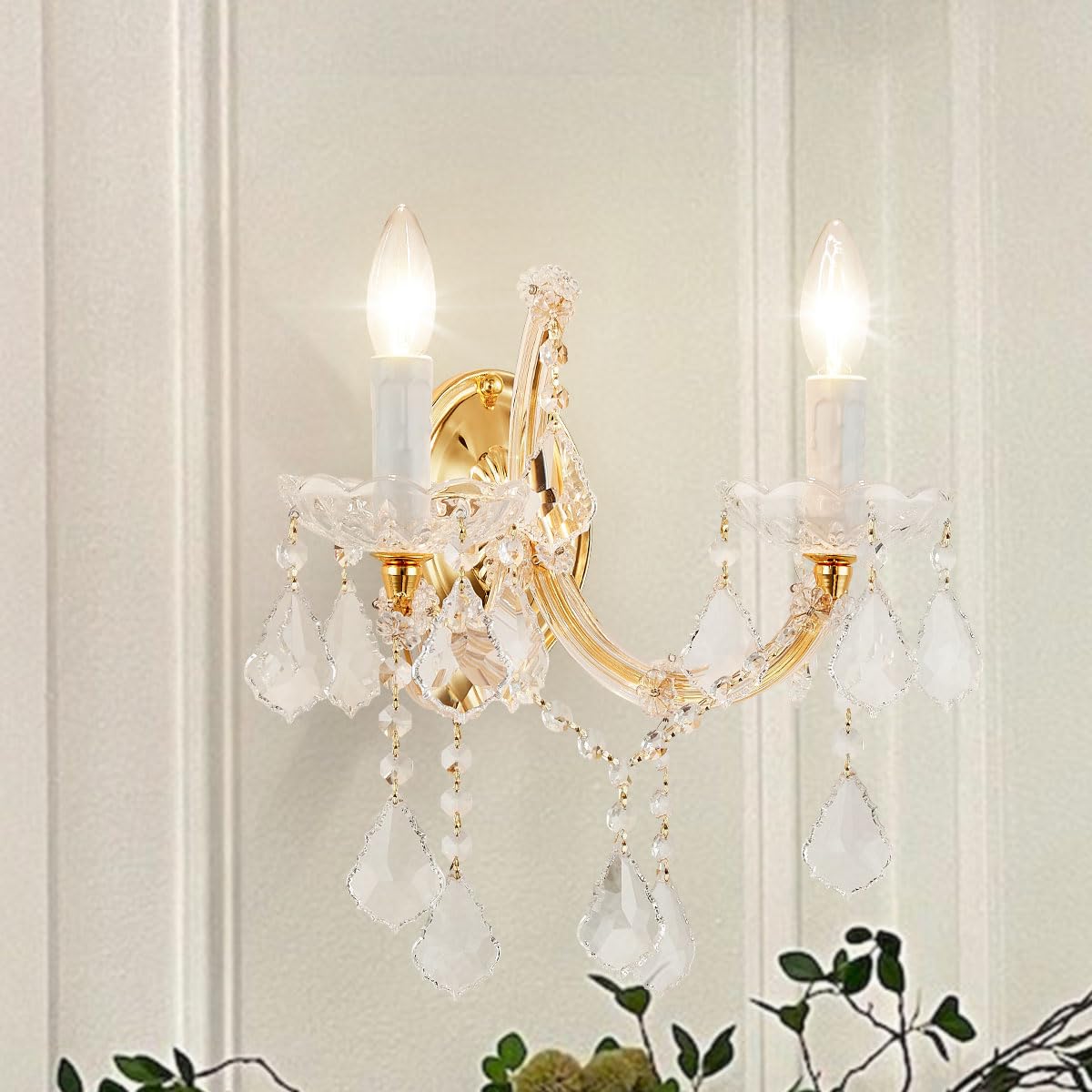 Tmafon Crystal Wall Lights, Modern Sconce - Brilliant 2 Lights Maria Theresa Wall Lamp Light Fixtures, Gold Wall Mounted Lamp Fo