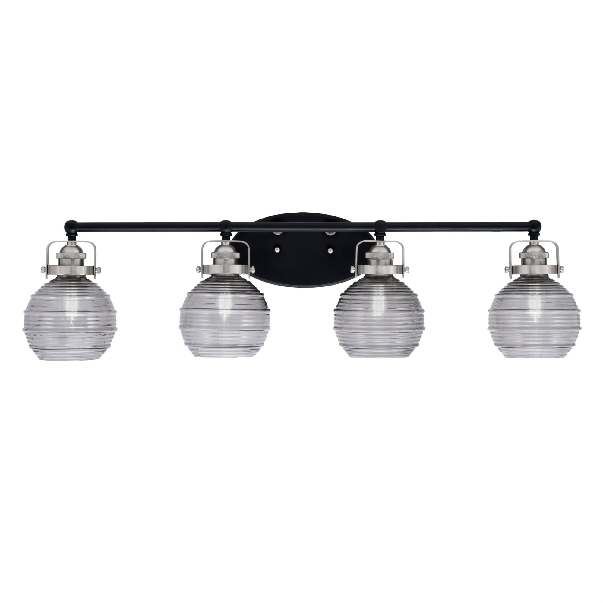 Easton 4 Light Bath Bar Shown In Matte Black & Brushed Nickel Finish With 6" Smoke Ribbed Glass