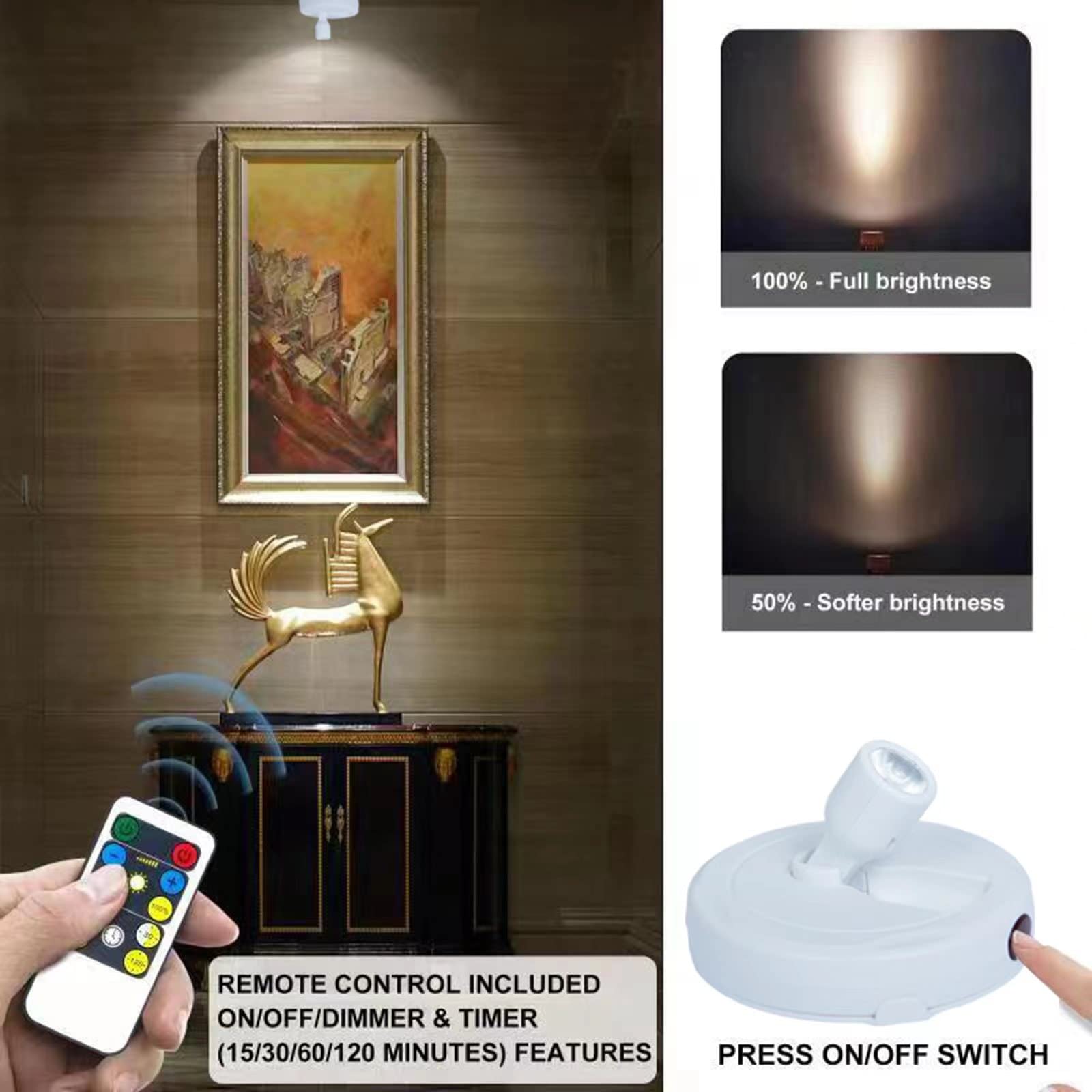 Hamvidne Wireless Led Spotlight - Battery Operated Picture Lights With Remote, 2Pack For Wall Art