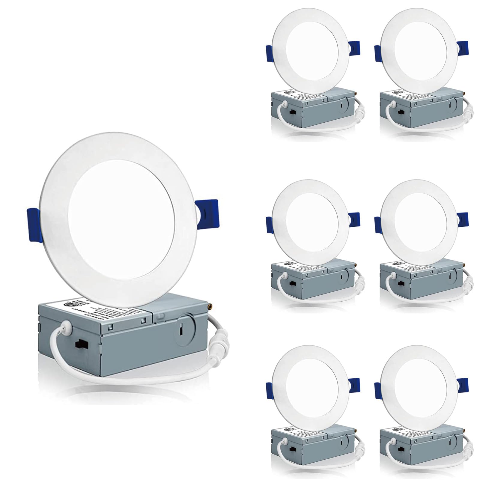 Meconard 6 Pack 4 Inch Led Recessed Ceiling Light With Junction Box, 3000K/4000K/5000K Selectable, 9W=75W 750Lm, Dimmable Canless Downlights, Etl And Energy Star Listed