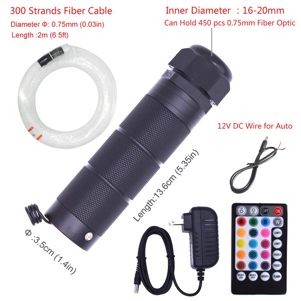 Kavoda Led Fiber Optic Star Ceiling Light Kit, 6W Rgbw, 300 Strands, 0.75Mm, 2M/6.5Ft, Multi-Colored,