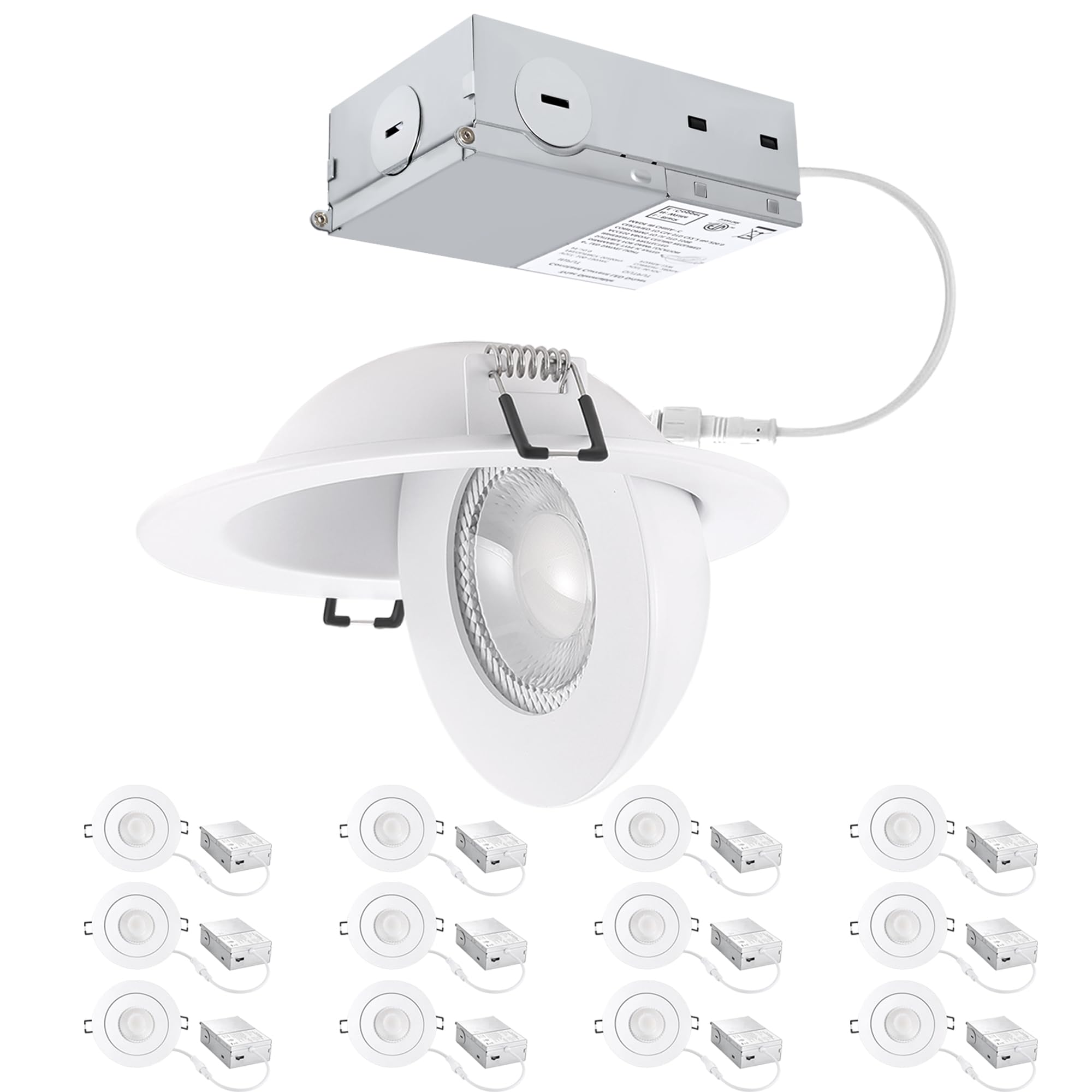 Popanu 4 Inch Led Gimbal Recessed Light  9W 750Lm Eyeball Sloped Ceiling Task Lighting  Soffit Wafer Indoor Directional Lighting  90 Tilt And 360 Rotation Recessed Lighting 4 Inch White 12Pack