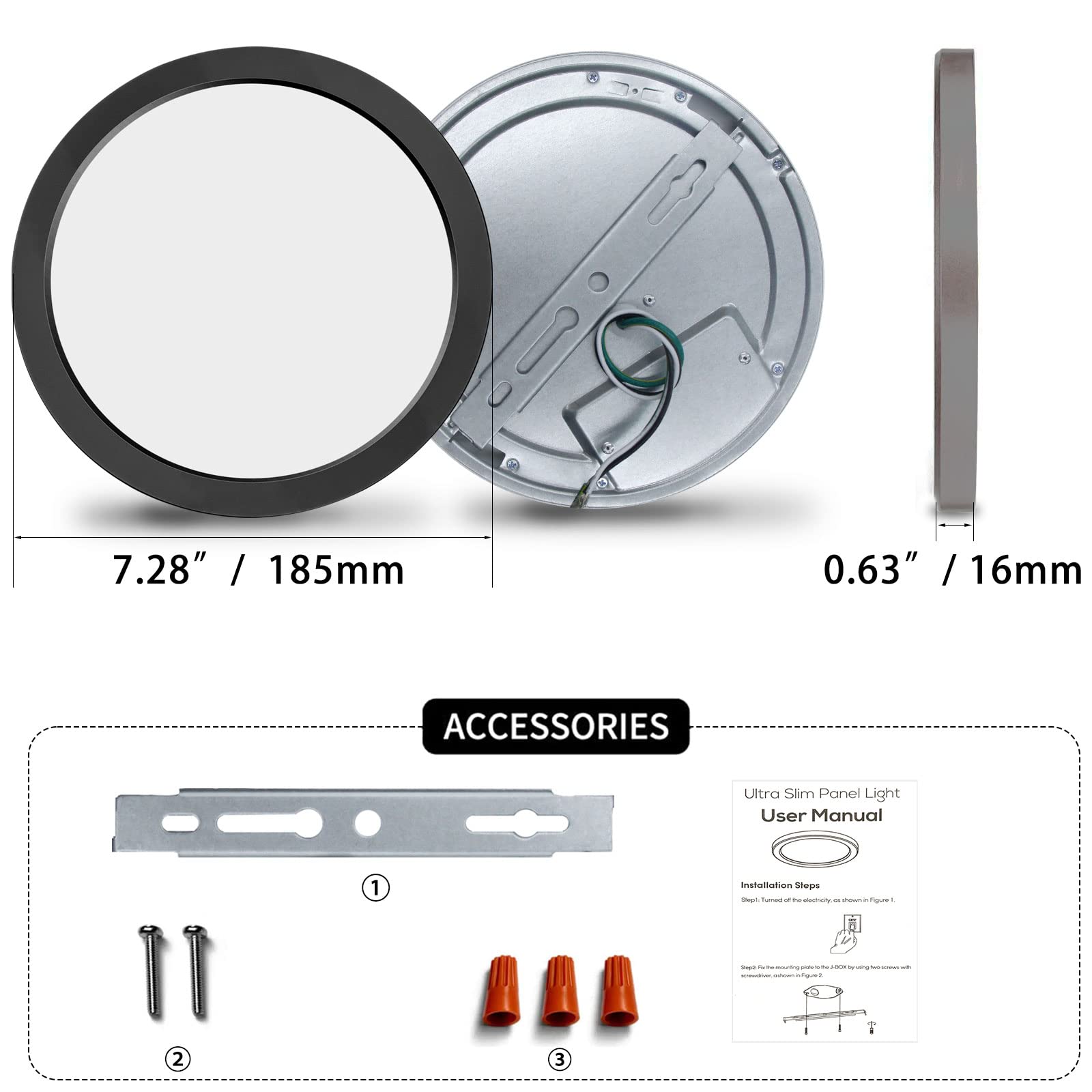 Novelux 7 Inch Flush Mount Led Ceiling Light Dimmable Ultra Slim 0.63'' Thick Round Flat Ceiling Light 5000K Daylight Surface Mo