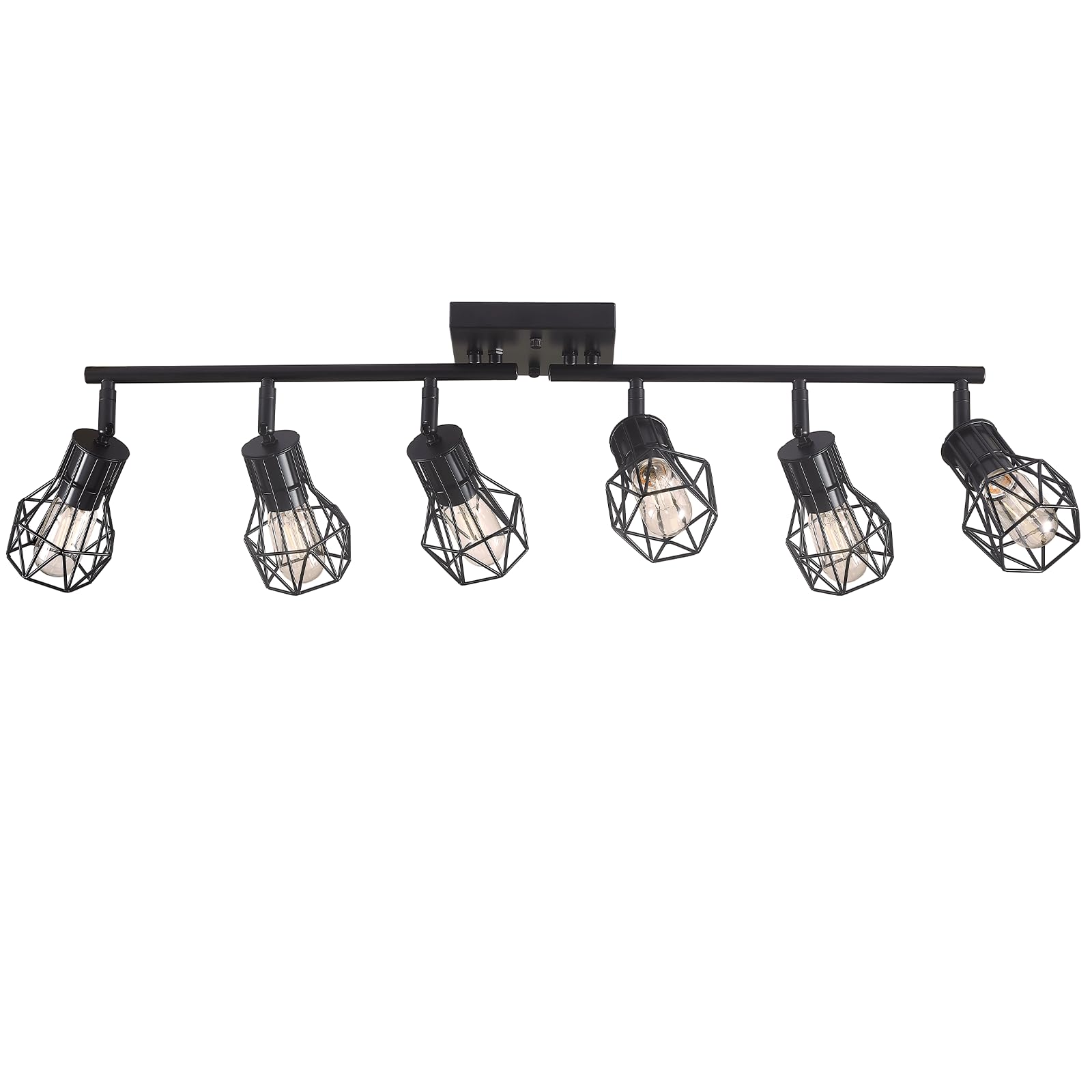 Banganma Black Track Lighting Fixtures Ceiling 6-Light Farmhouse Track Lighting With Metal Cage Design - Kitchen Lights Ceiling Mount For Kitchen  Living Room  Dining Room (E26 Base)