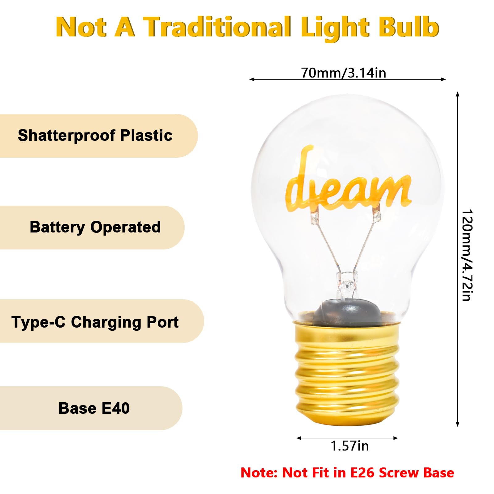Fengrun Cordless LED Table Lamp - Rechargeable Light Bulb for Home Decor - Clear - Model CTL-A70