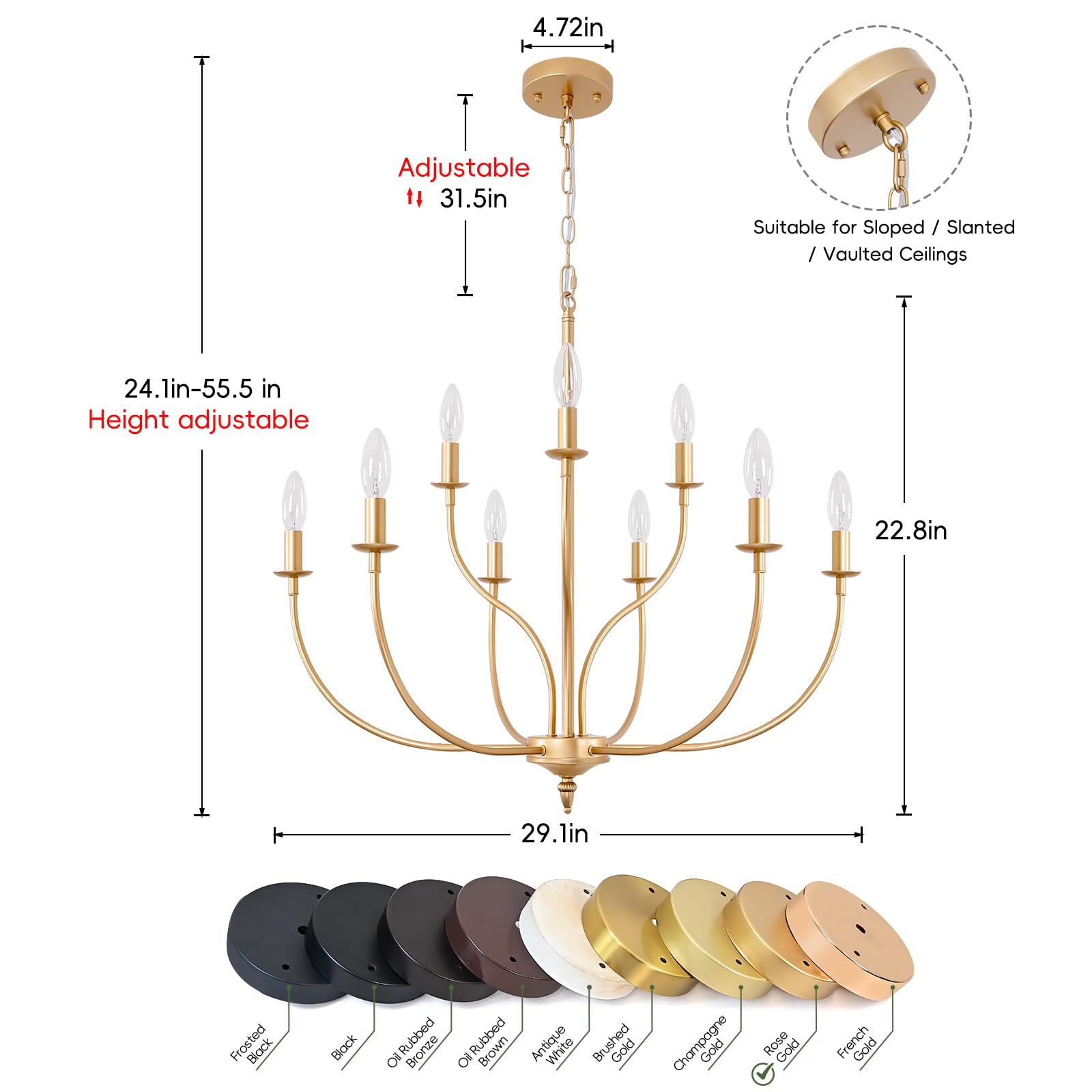 Rviezza Gold Chandelier, 9-Light Gold Farmhouse Chandelier, 2-Tier Candle Modern Farmhouse Chandeliers For Dining Room Living Ro