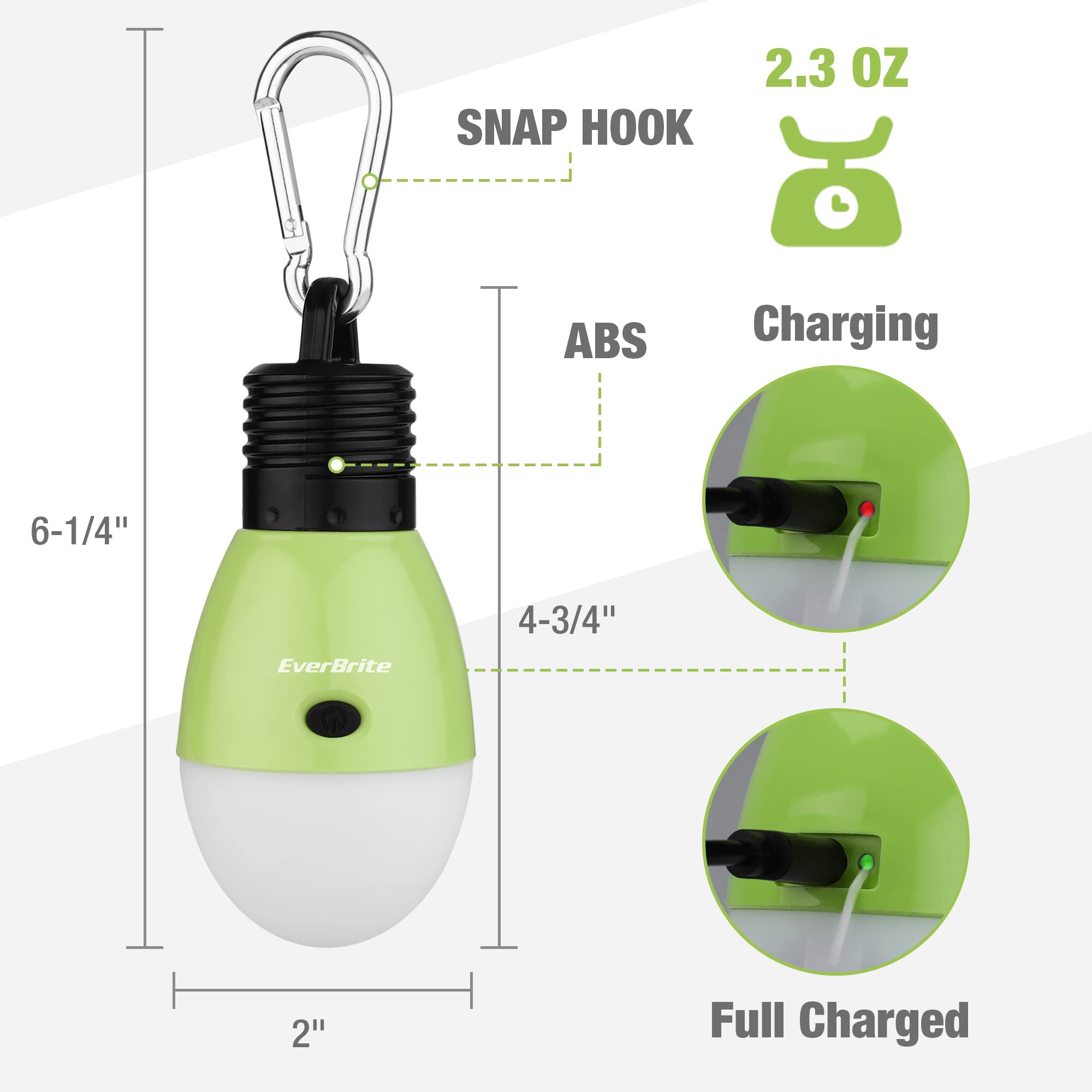 Everbrite Rechargeable Camping Light, Portable Tent Lantern, 3 Lighting Modes, Hanging Tent Light Bulbs With Clip Hook For Hikin