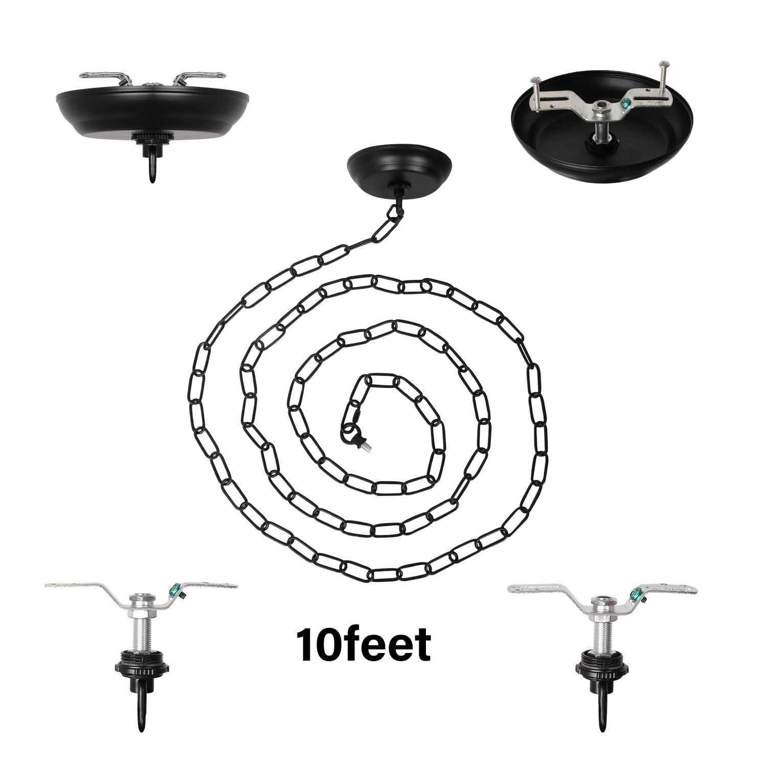 Eumyviv Heavy Duty Black Chain with 5in Canopy Kit, 10 Ft, Metal, Model L0018, Ideal for Chandelier and Swag Light Fixture