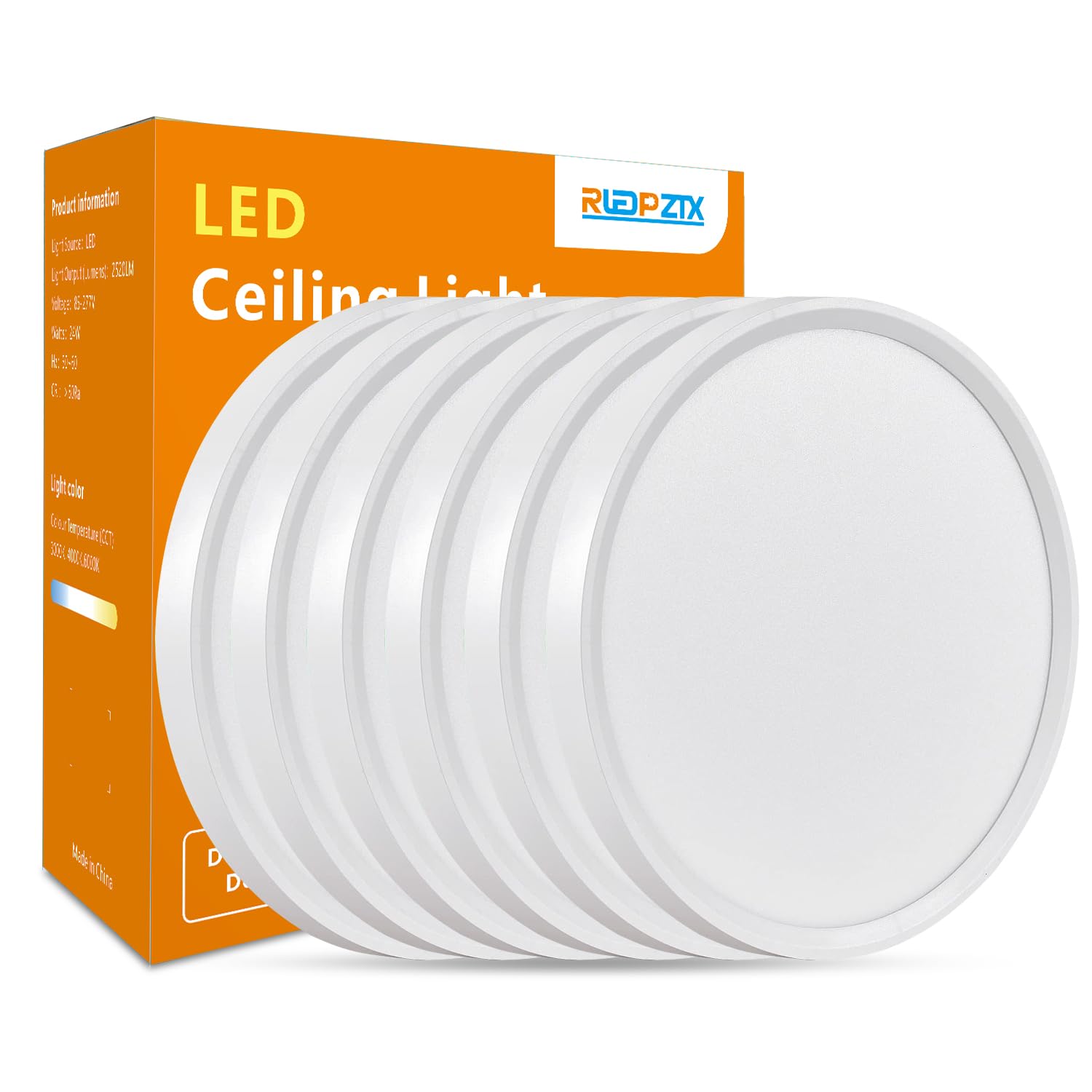6 Pack 12 Inch Led Flush Mount Ceiling Light: 24W 2520 Lm Ultra-Slim Low Profile Led Ceiling Light, 3000K/4000K/6000K 3 Color Selectable Led Round Flat Ceiling Light For Room Hallway Bathroom, White