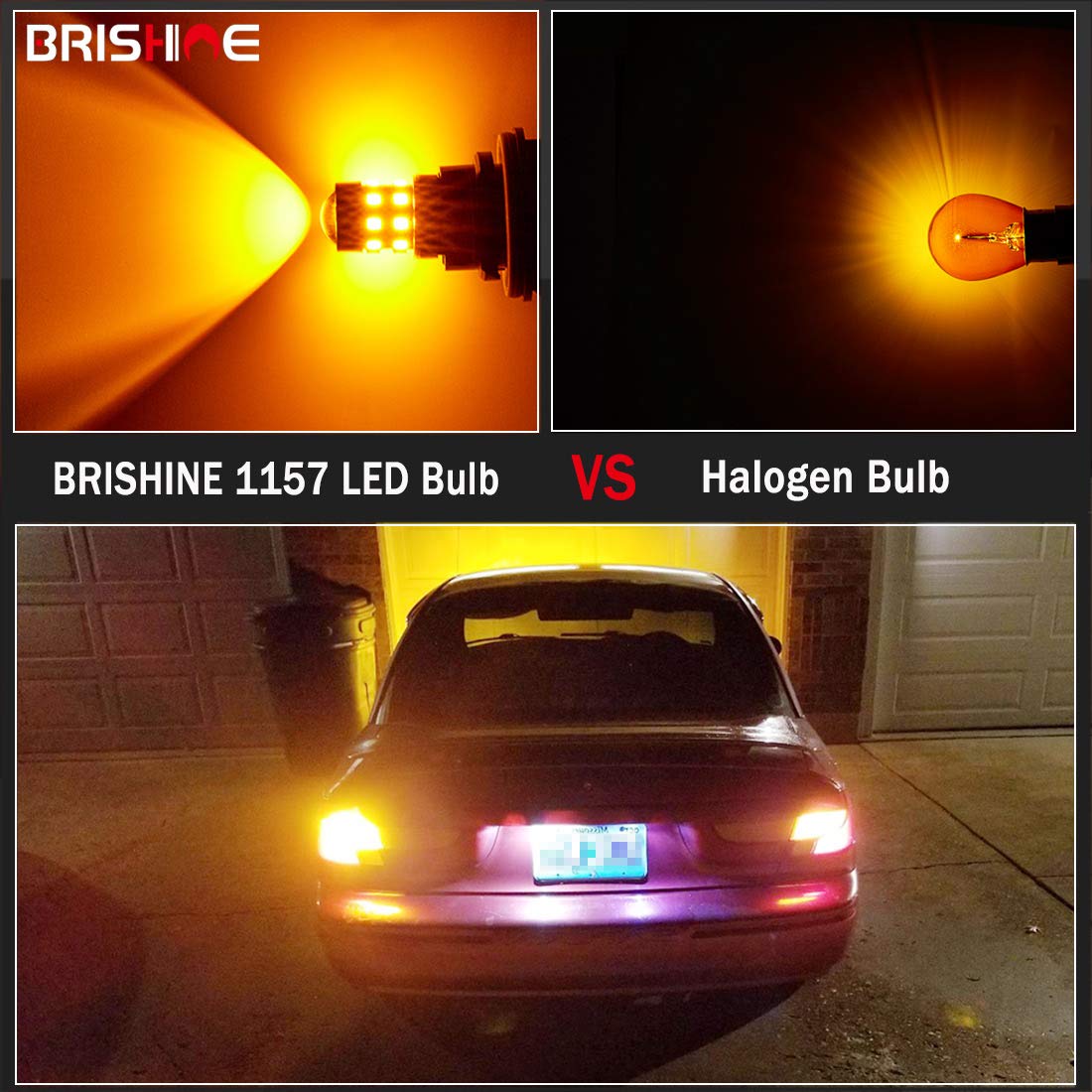 Brishine Super Bright 1157 2057 2357 7528 1157A Bay15D Led Bulbs Amber Yellow 9-30V Non-Polarity 24-Smd Led Chipsets With Projector For Turn Signal Lights, Side Marker Lights(Pack Of 2)