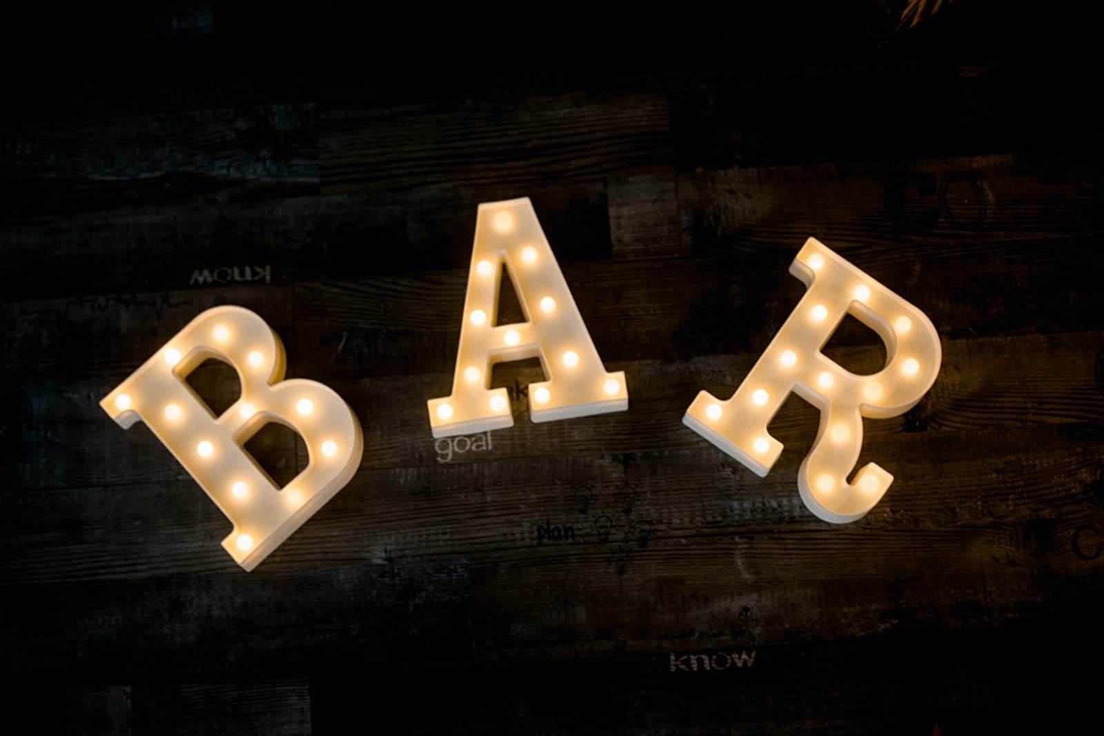 Foaky LED Letter Lights Sign for Wedding/Birthday Party, Battery Powered, Home Bar Decoration, Material: Acrylonitrile Butadiene Styrene