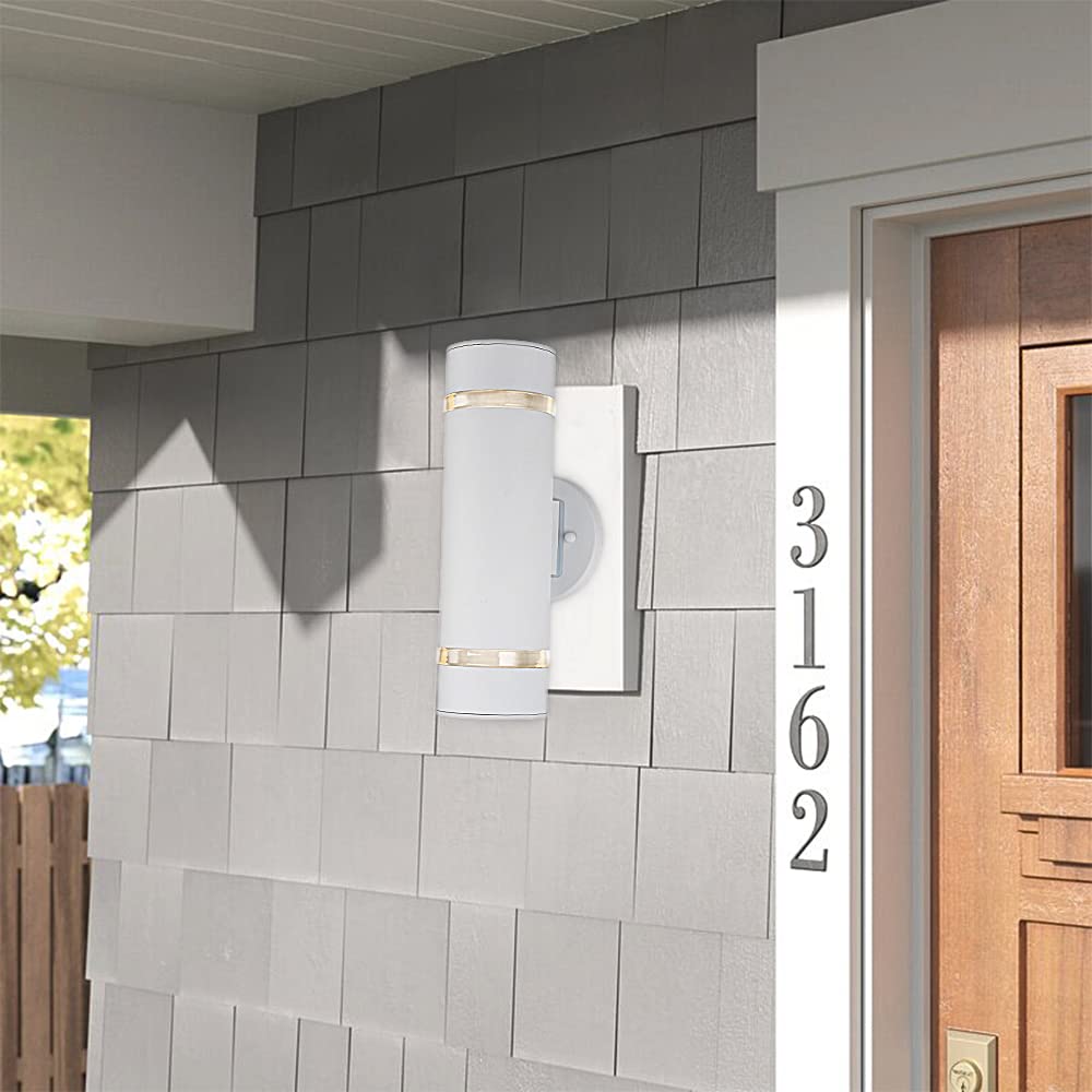 Cerdeco Modern Porch Light Outdoor Wall Lighting Cylinder Wall Sconce White Finished