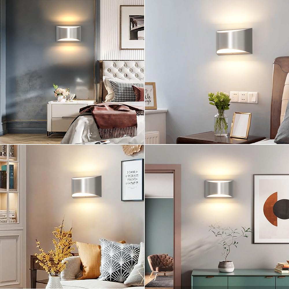 Aipsun Modern LED Wall Sconce - 4 Pack Warm White 3000K Hardwired Nickel Aluminum Lights for Living Room, Bedroom, Hallway - Model 9206