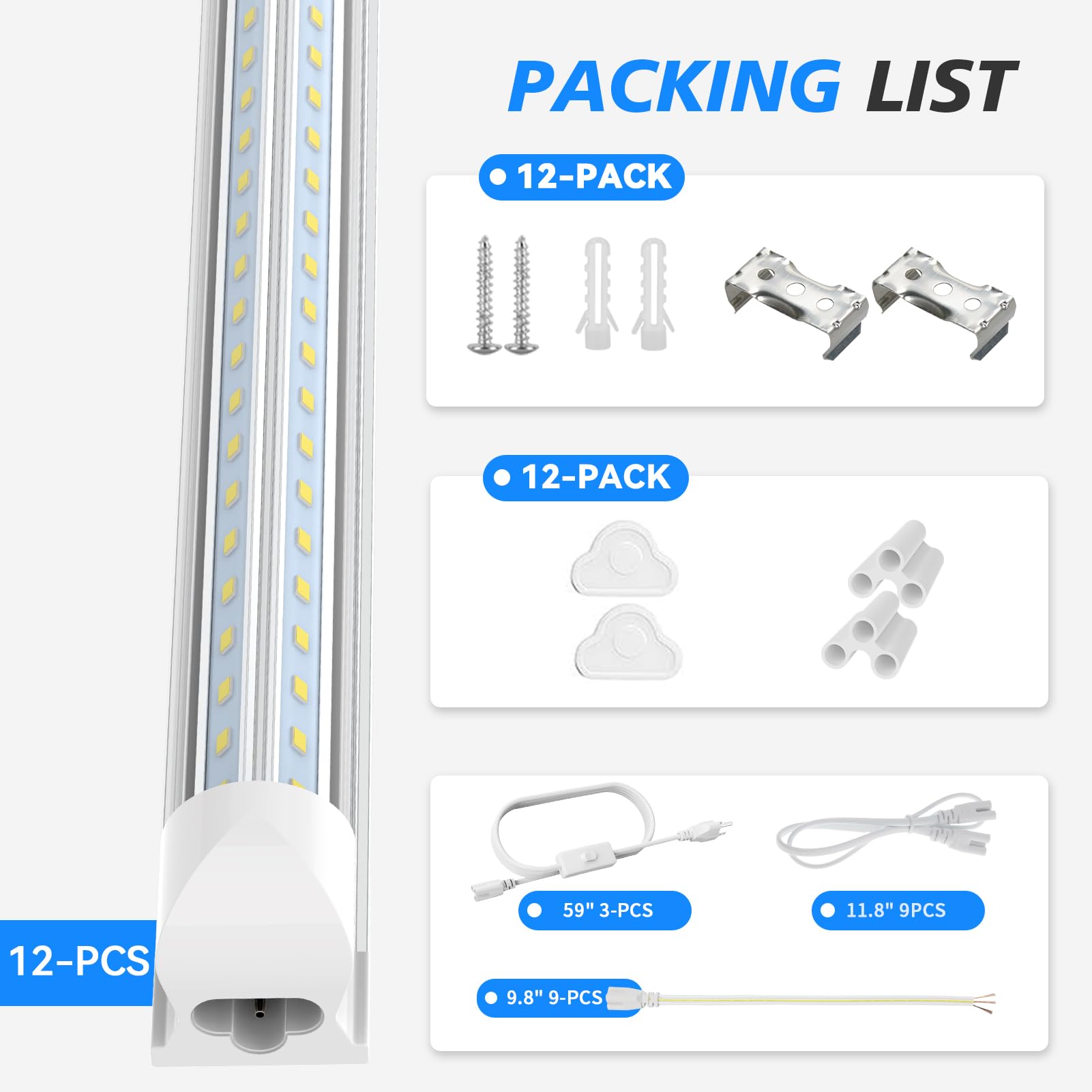 SHOPLED 8FT LED Shop Light, 72W 9360LM, V-Shape, Aluminum, Daylight White, Model YK-YTH-V-8FT-12P,