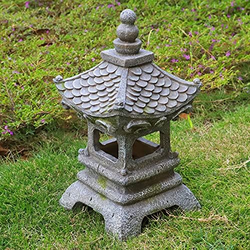 Aloak Asian Solar Zen Pagoda Garden Statue 14 Inch, Outdoor Japanese Lamp Lantern For Home Garden Landscape D  Cor (14 Inch Pago