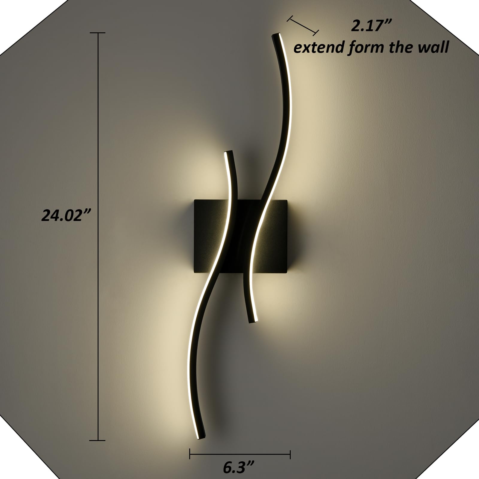 TENGIANTS Modern LED Wall Sconce Lighting, 24" Black Metal Fixture for Bathroom, Hallway, Staircase, Model T3291BU-BK