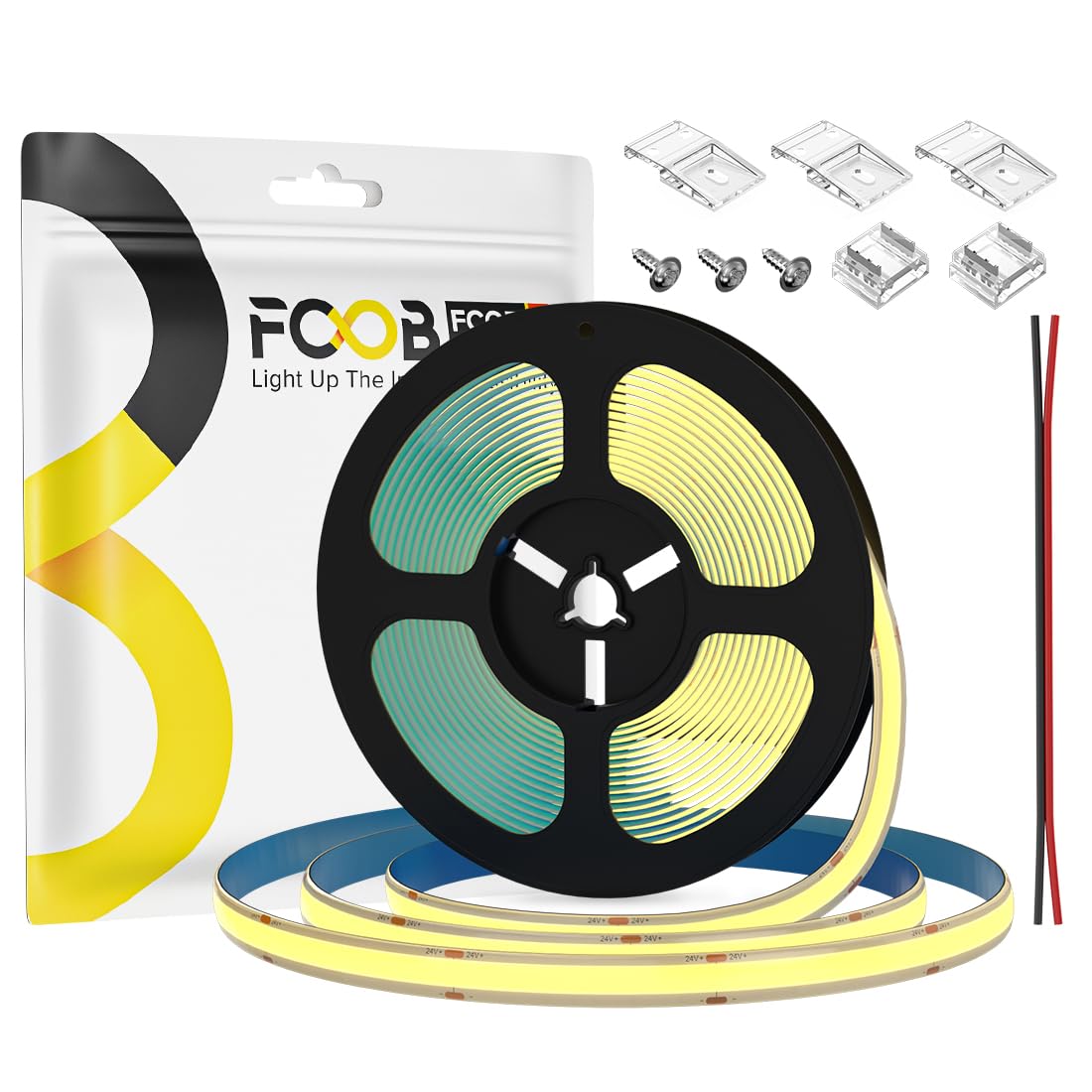 FCOB COB LED Strip Light 16.4FT IP65 Waterproof DC12V 320LEDs/m Warm White 3000K Dimmable Model FCOB5M12V8