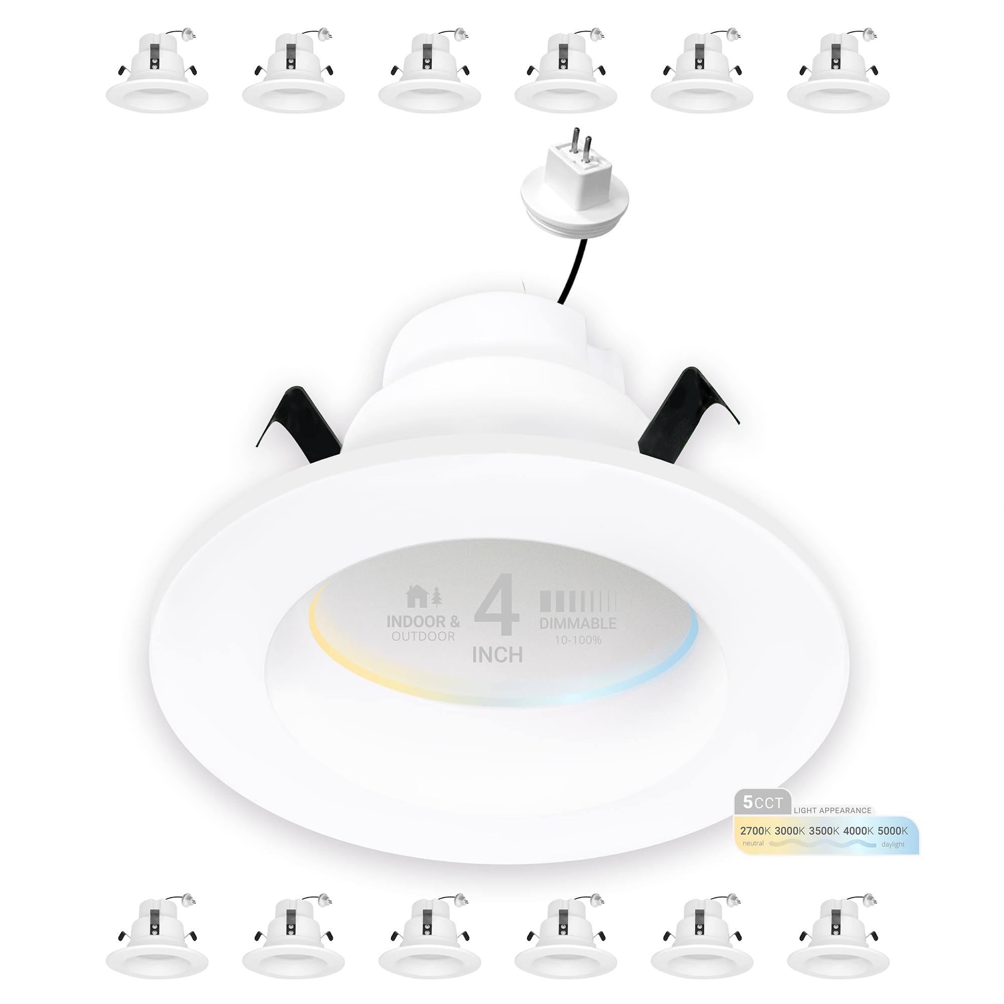 NUWATT 12 Pack 4 Inch MR16 Retrofit LED Recessed Lighting, 5CCT Selectable 2700K/3000K/3500K/4000K/5000K, 10W 600LM Dimmable Low