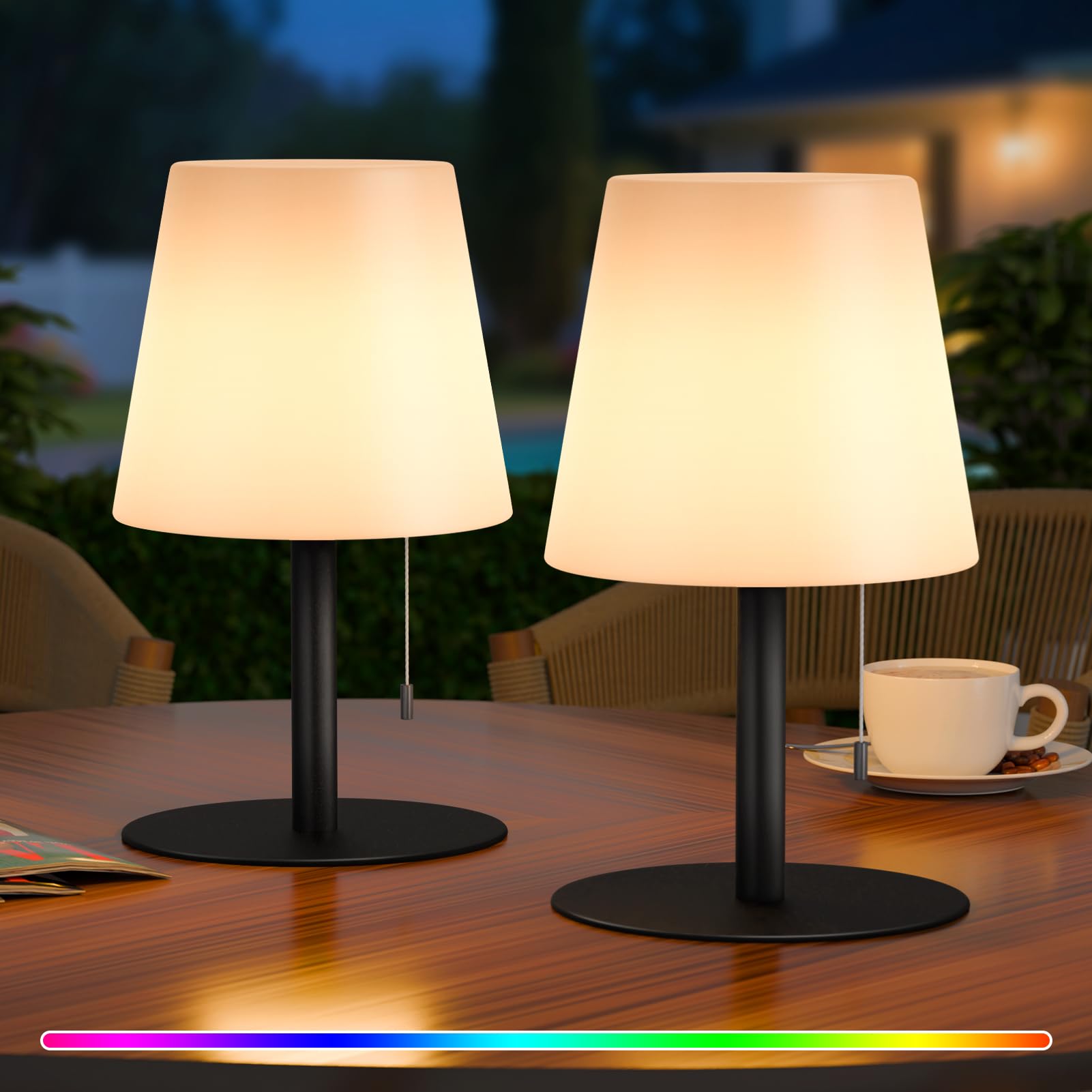 Uuffoo 2 Pack Shower Lamp Rechargeable Outdoor Table Lamp Cordless Warm White & Rgb Night Light For Patio  Restaurant  Camping  Bathroom Gift For Women  Mom  Grandma H9.8In (Black)