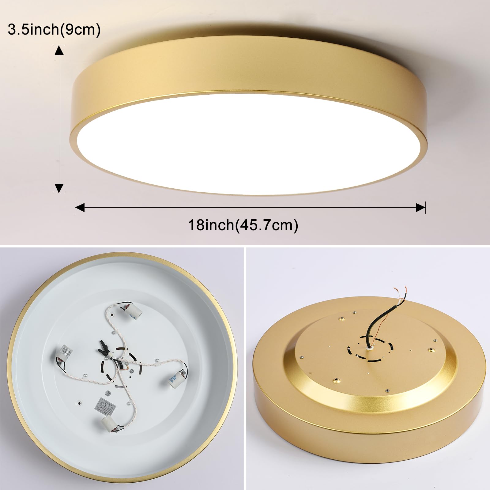 Politamp 4-Light Close To Ceiling Light Fixture, 18 Inch Large Size Gold Metal Shade Flush Mount Ceiling Light Fixtures, E12 Socket Lamp For Living Room Bedroom Kitchen Island