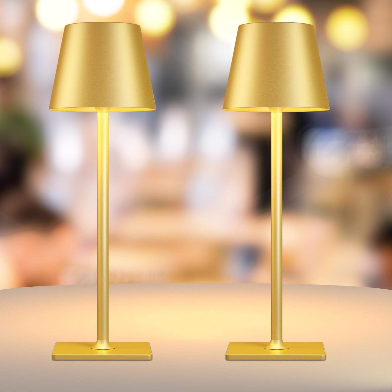 Yogaret 2 Pack Gold Rechargeable Table Lamps,Cordless Lamp with 6000mAh Battery Operated,Wireless Lamp for Restaurant Home Dinne