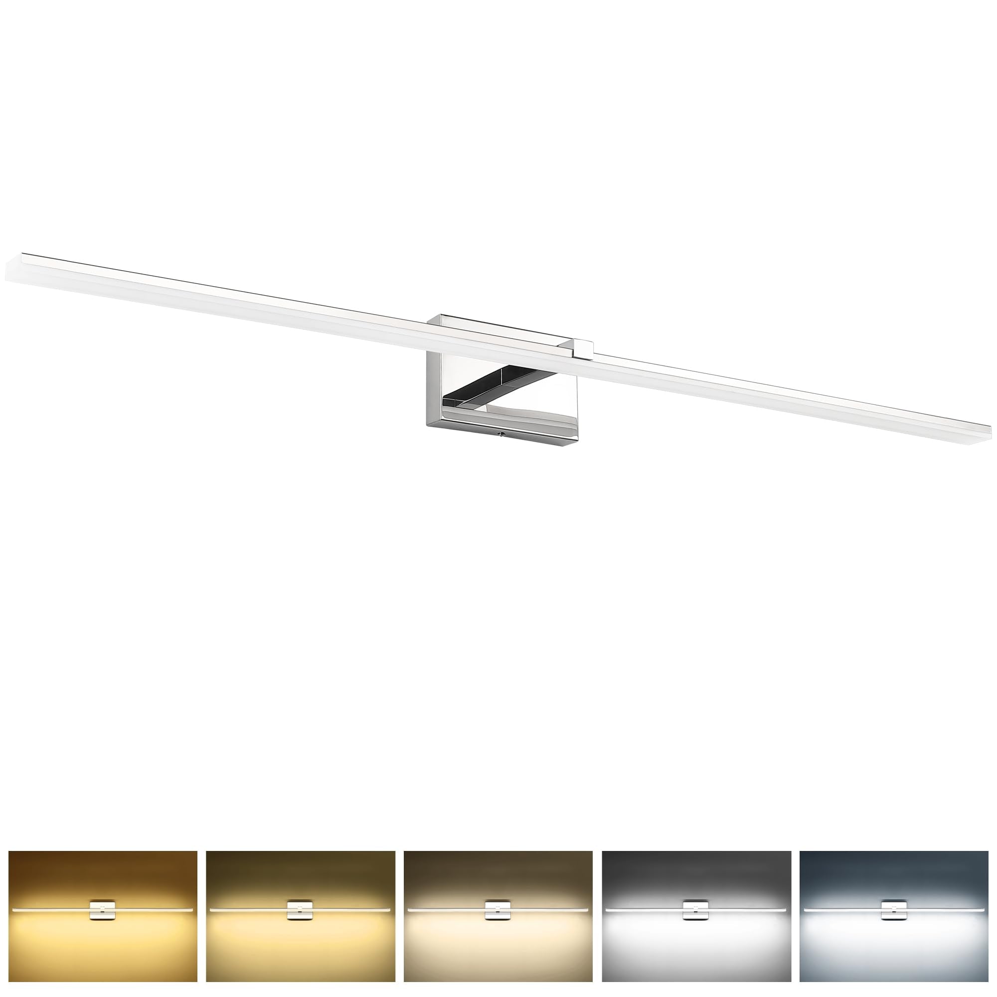 Zuzito Modern Bathroom Vanity Light 48 Inch, 32W Dimmable 5Cct Led Bathroom Light Fixture Over Mirror, Chrome Vanity Lights Bar