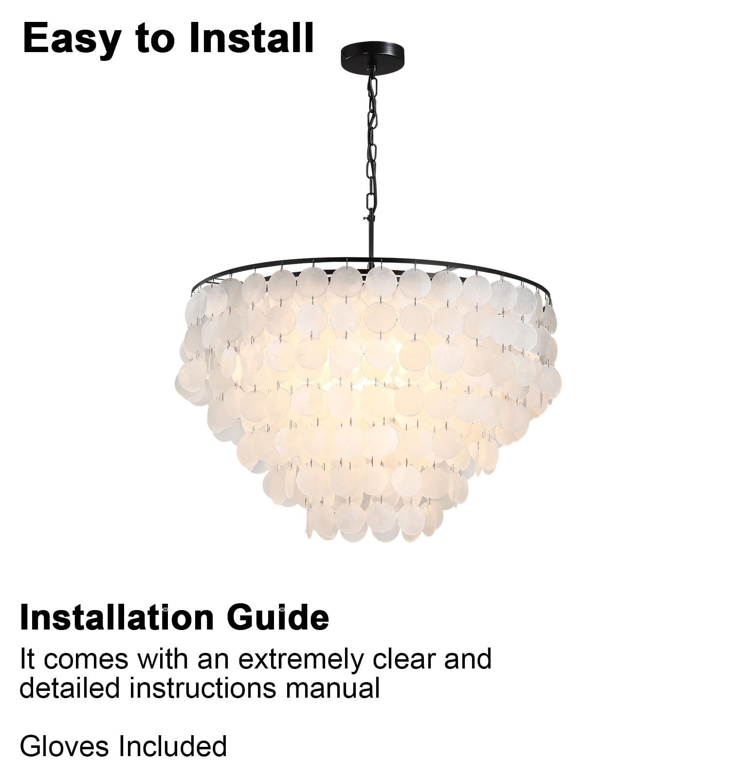 Zedsun Modern Capiz Chandelier Lighting 5 Lights, Natural Shell Hanging Ceiling Light Fixtures Contemporary Seashell Coastal Cha