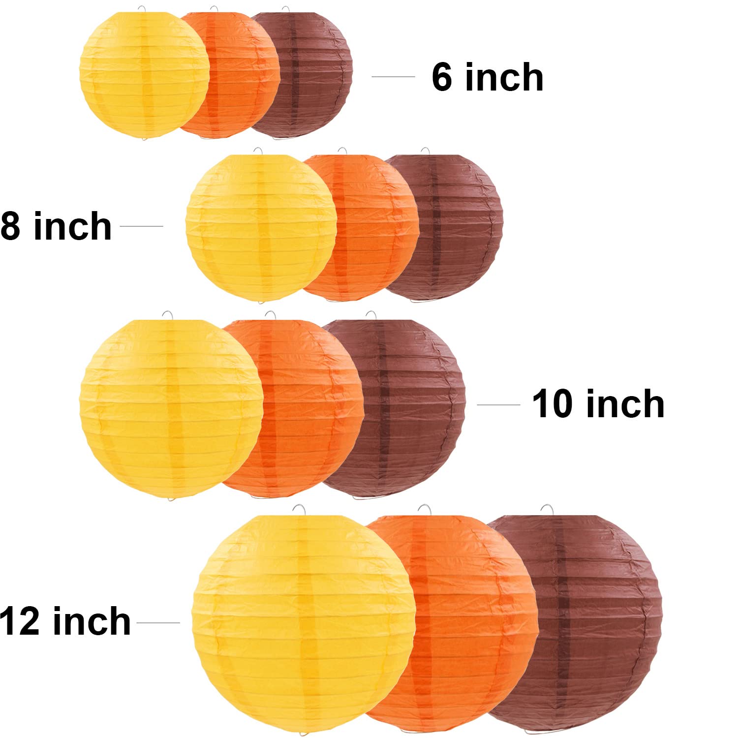Pheila 12 Pcs Fall Paper Lanterns Thanksgiving Decorations Yellow Orange And Brown Paper Lanterns Autumn Decorative Round Hangin