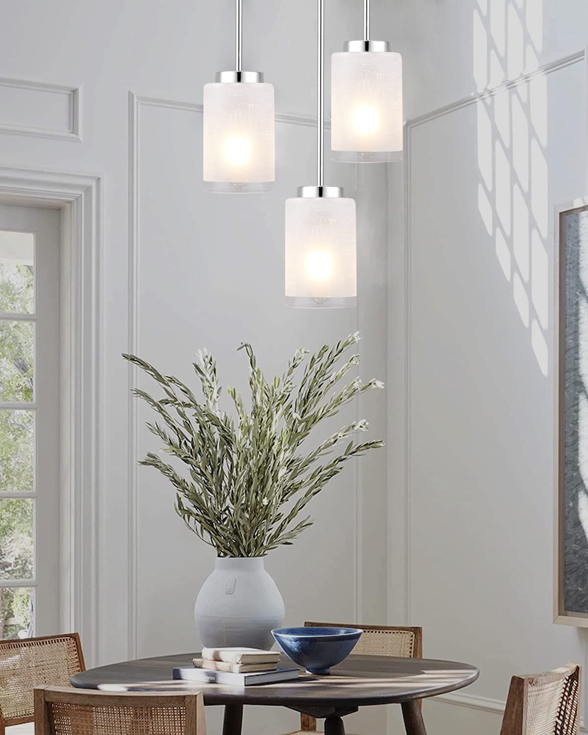 Sewterolyn 3-Pack White Linen Frosted Glass Lamp Shades, 1.65 Inch Fitter for Chandeliers & Sconces, Model SEGLASS004-3