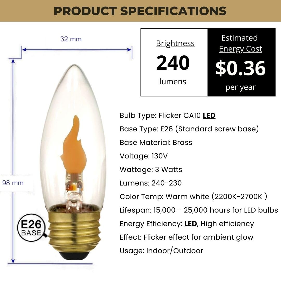 Royal Designs, Inc. Flicker Candelabra Style Led Light Bulbs, E26 Medium Base