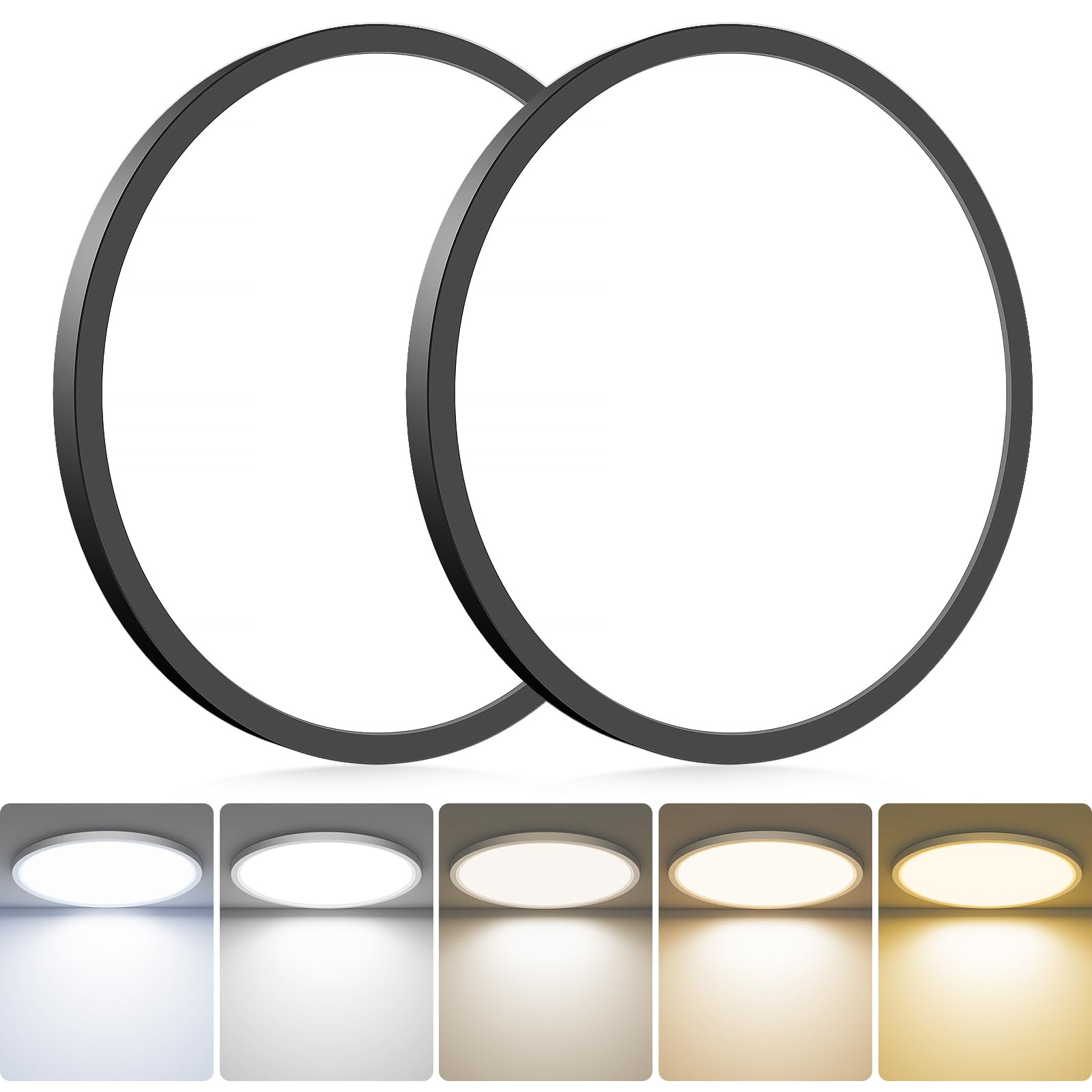 hepside 2Pack LED Flush Mount Ceiling Light Fixture  13Inch 24W  Dimmable&3000K/3500K/4000K/5000K/6500K Adjustable Low Profile Ceiling Lights  Round Flat Ceiling Light for Kitchen Hallway-Black