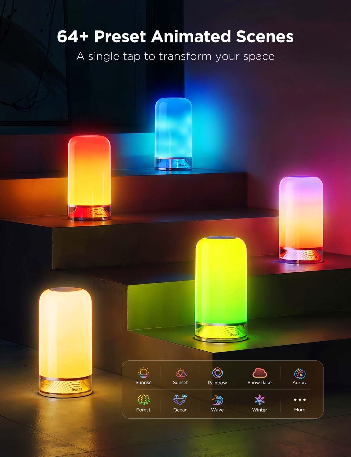 Govee RGBIC Smart Table Lamp 2, Multicolor Touch LED Night Light, Dimmable, 64 Scene Modes, Compatible with Matter & Alexa, Model H6022