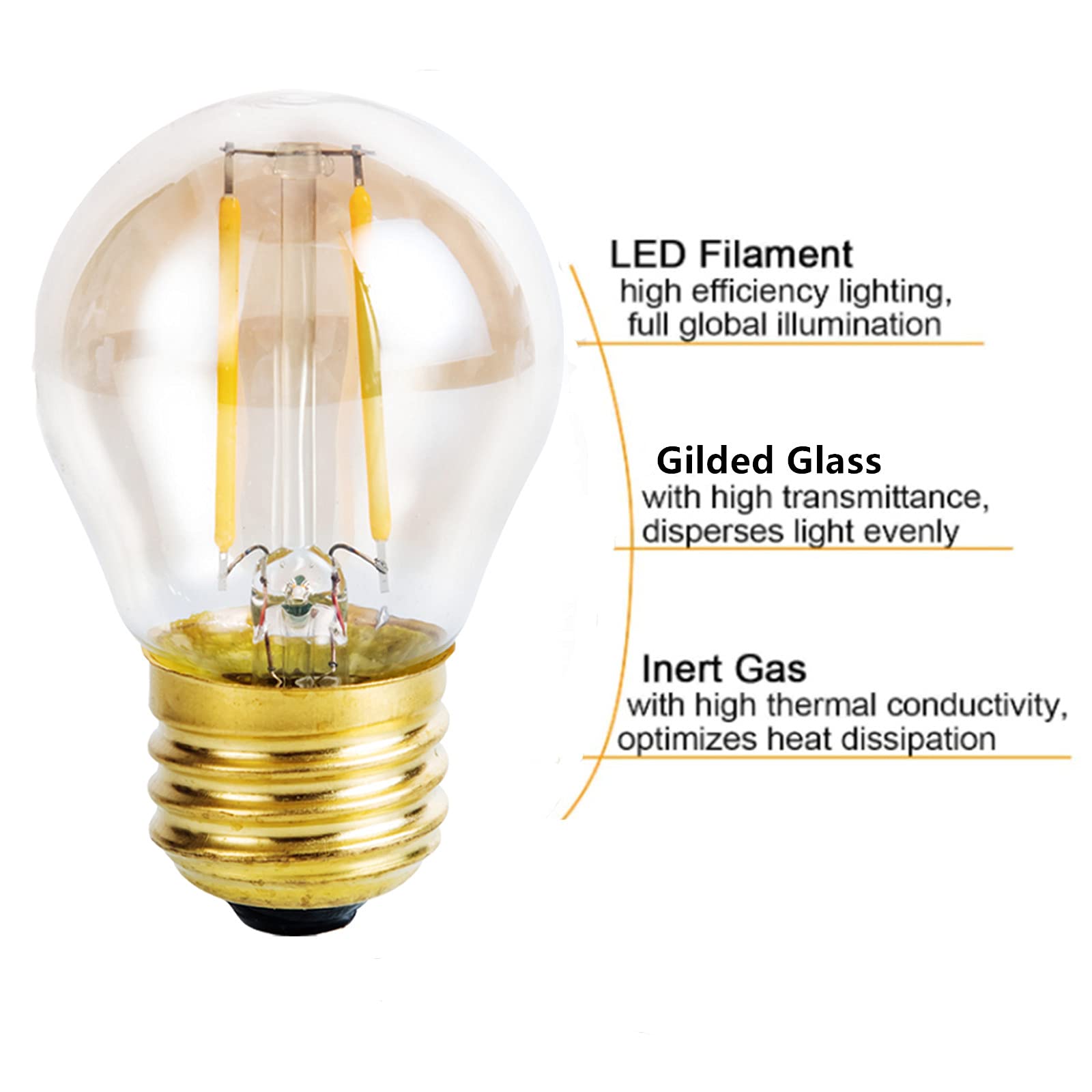 Beonllay Vintage Amber Light Bulbs 25 Watt Equivalent Dimmable E26 Led Bulb 2500K Warm Light, 2W Led Globe Edison Decorative Lig