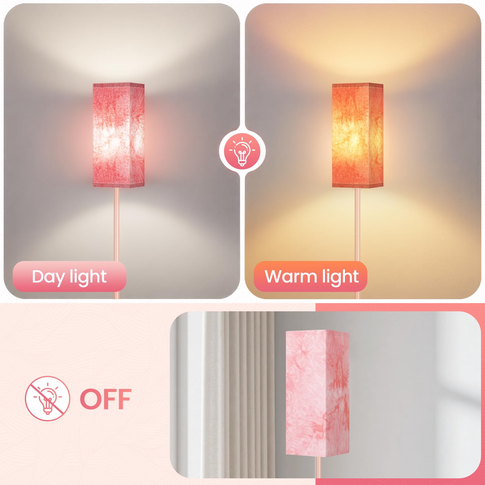 GOEBLESON Floor Lamp, Modern Pole Lamp with Foot Switch, Metal, Sakura Pink, Model PCP07LD05