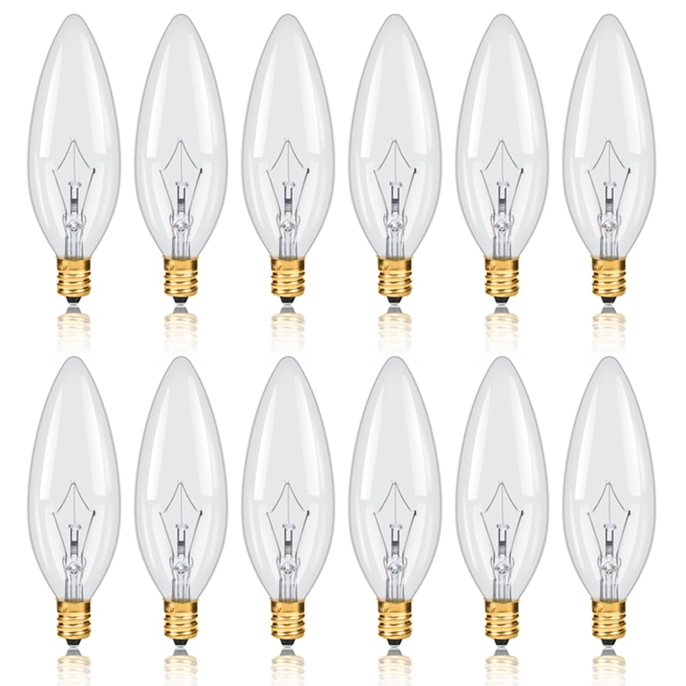 Neteha 12 Pack Candelabra Torpedo 25W E12 Base 120V Decorative Vintage Light Bulbs, 2700K Warm White Dimmable Edison Candle Bulb