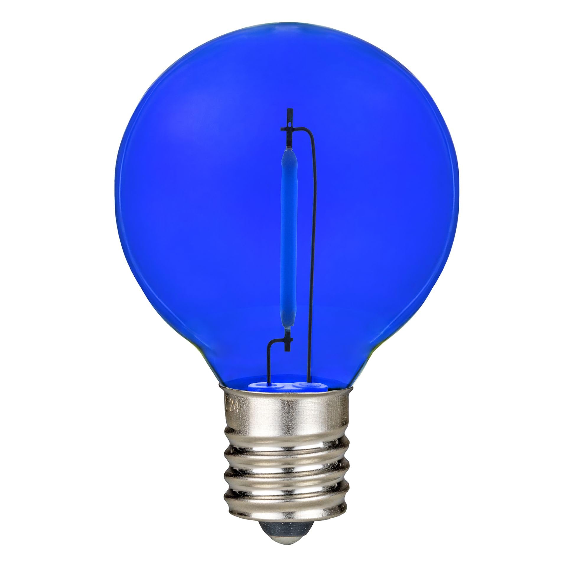 Novelty Lights 25 Pack Blue G40 Led Filament String Light Bulbs  E12/C7 Candelabra Base  5 Watt Equivalent  Shatterproof Replacement Bulbs For Patios  Canopy Lighting